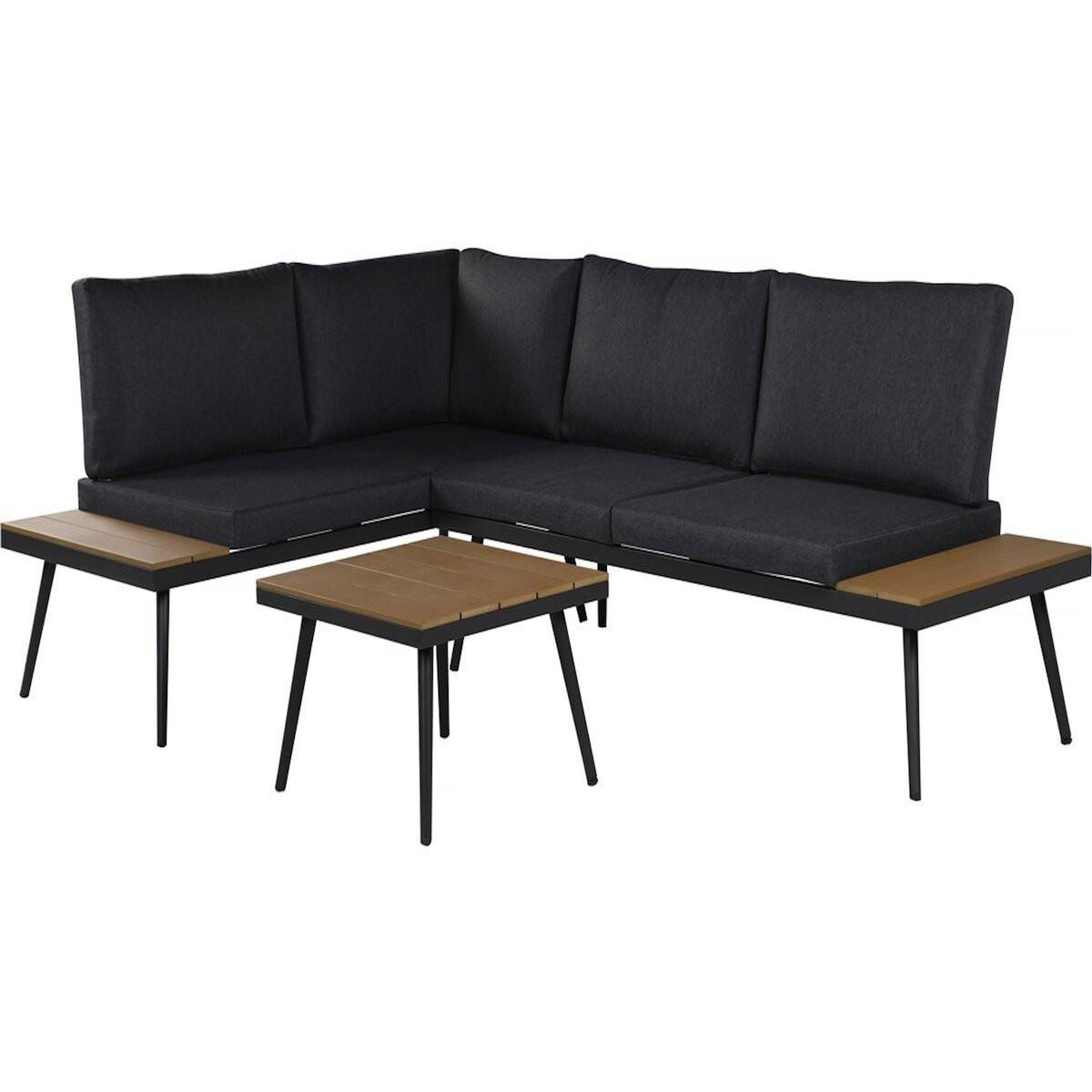 Habitat et Jardin Salon de jardin canapé d'angle décor imitation bois  Mira  - 4 places - Gris