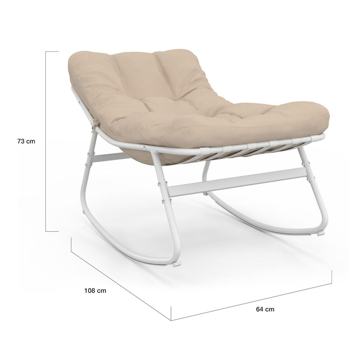 ID MARKET Lot de 2 fauteuils de jardin à bascule ARONA blanc coussin beige