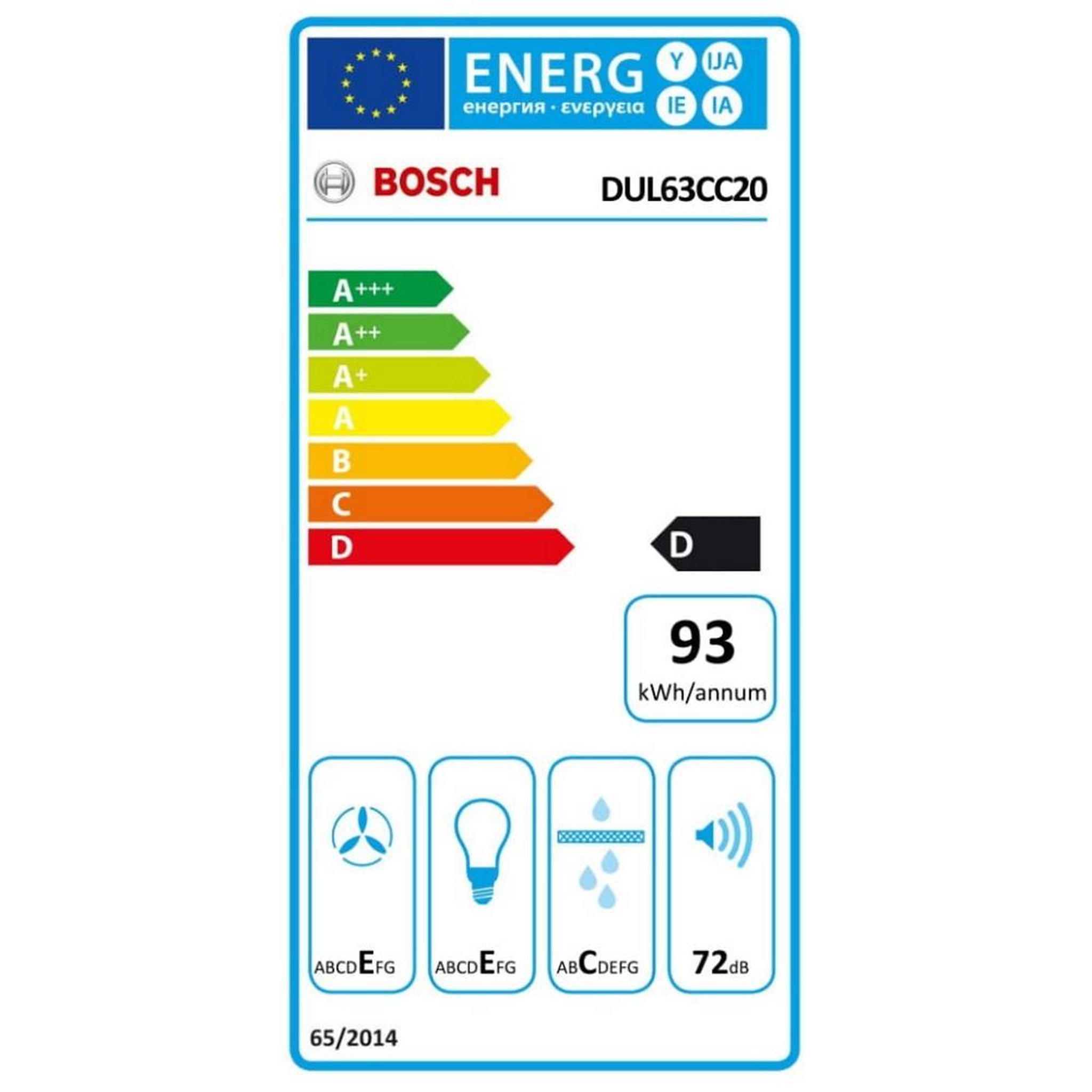 Voir la diapositive 2 : BOSCH Hotte casquette 60cm 350m3/h blanc - dul63cc20