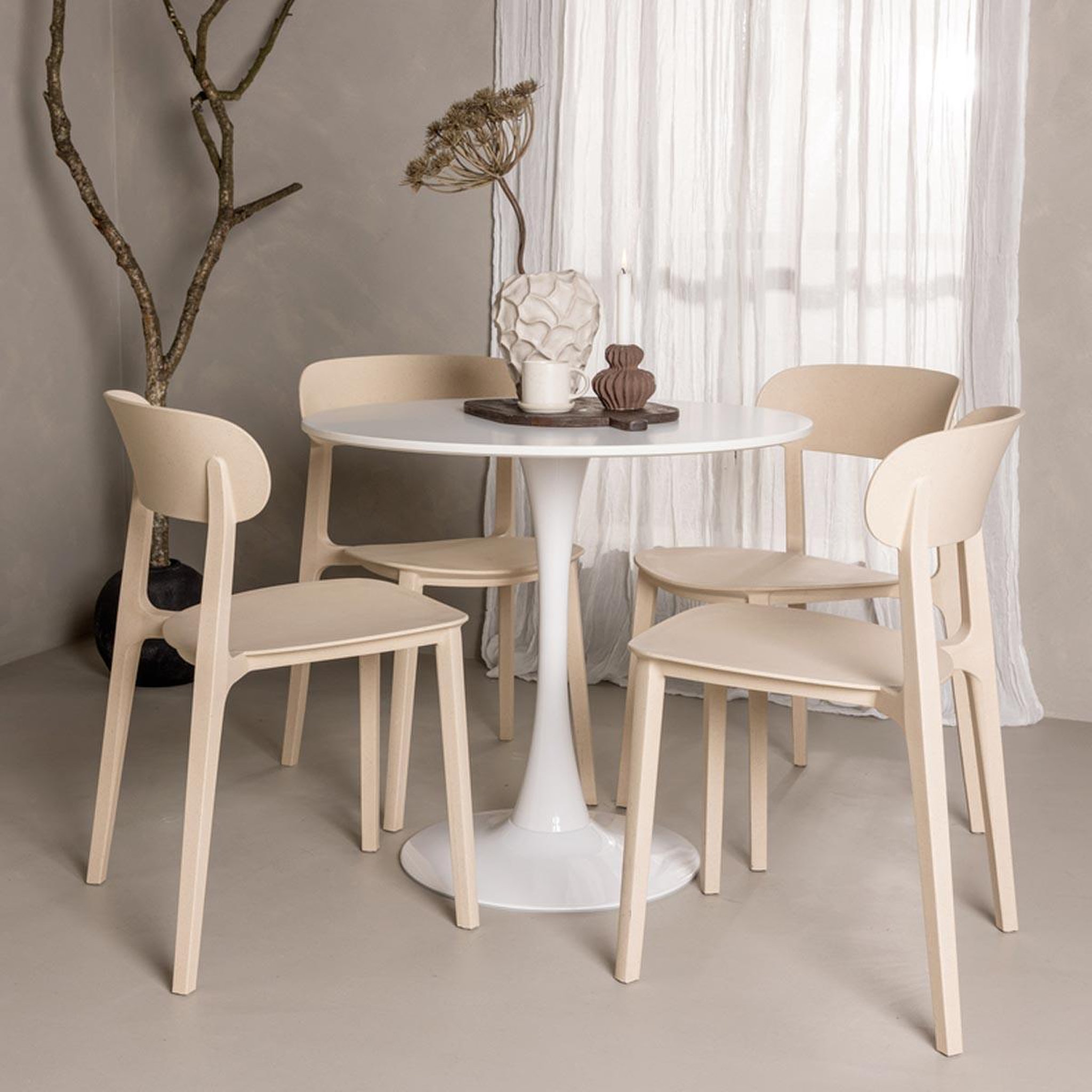 Voir la diapositive 4 : Paris Prix Ensemble table à manger & 4 chaises  hamden & astol  80cm blanc & beige