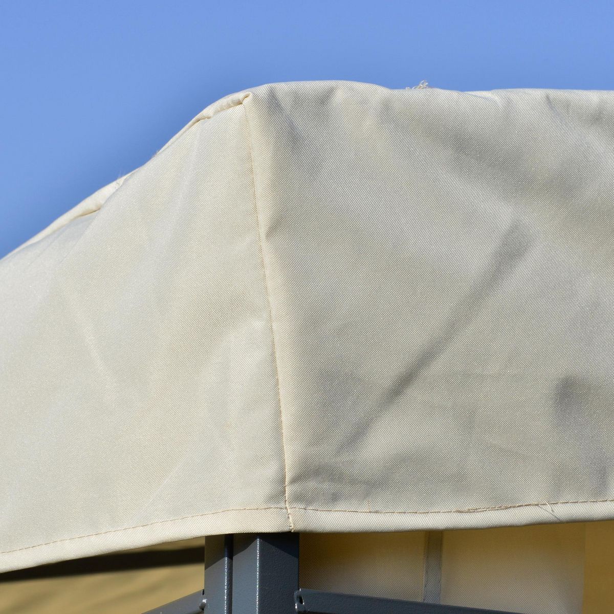 OUTSUNNY Pergola adossable dim. 4L x 3l x 2,7H m pavillon de jardin toile polyester haute densité moustiquaires crème structure métal époxy gris