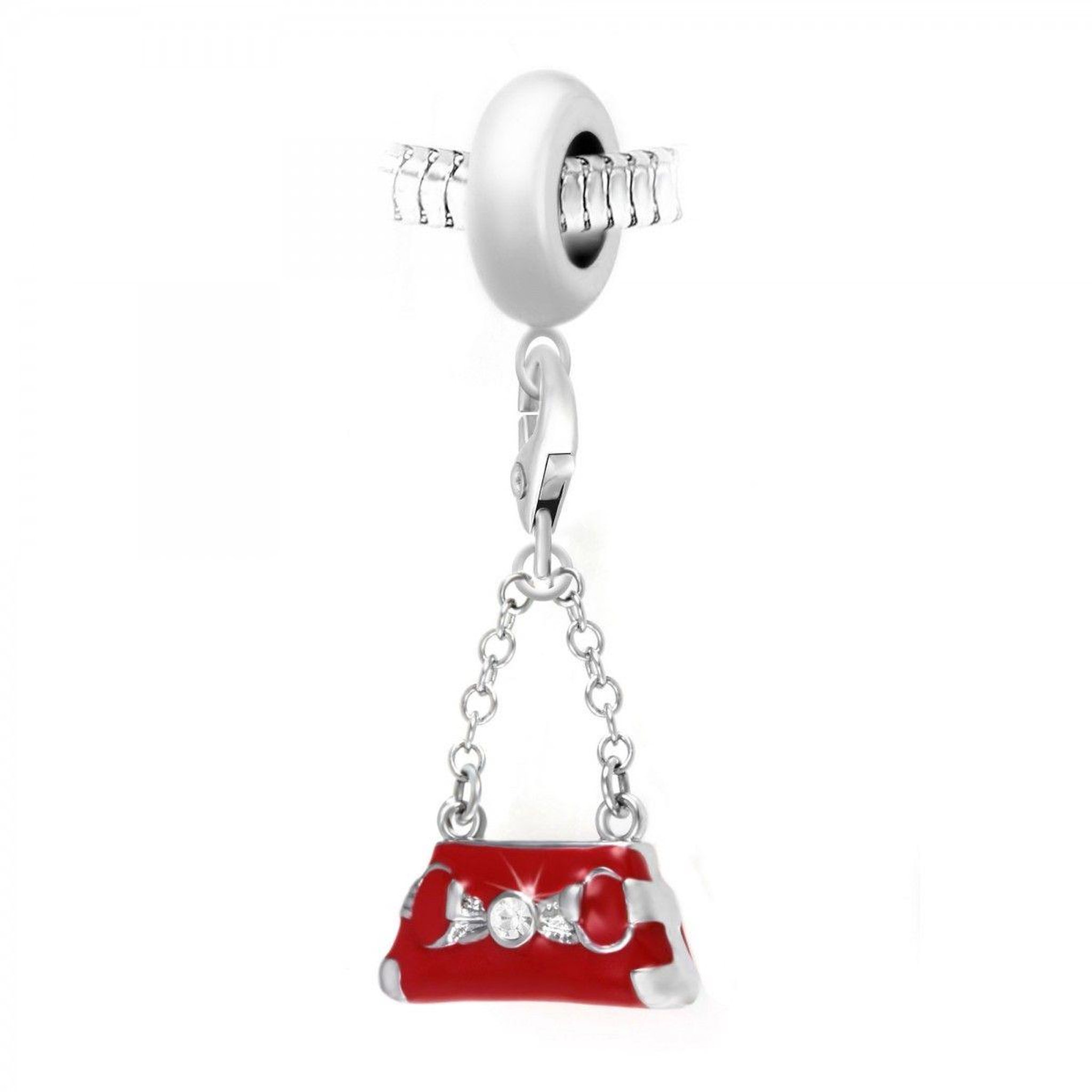 SC CRYSTAL Charm perle SC Crystal en acier avec pendentif sac à main orné de Cristaux scintillants