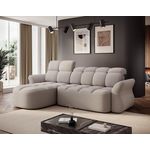 BEST MOBILIER Brume - canapé d'angle gauche 4 places convertible électrique avec coffre et têtières réglables en tissu bouclette. Coloris disponibles : Beige