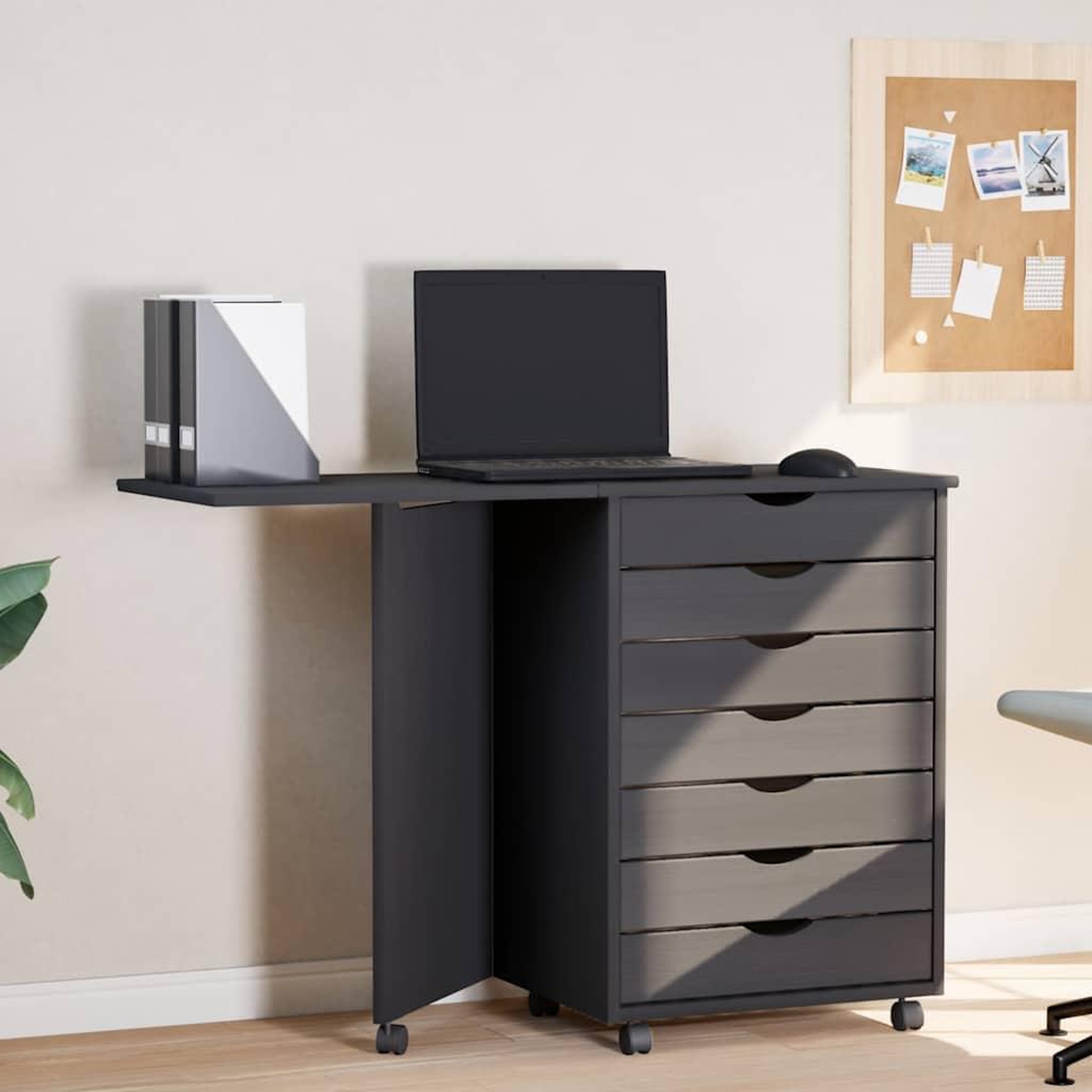 VIDAXL Armoire roulante avec bureau MOSS gris bois de pin solide