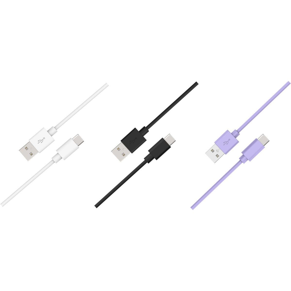 ESSENTIEL B Câble USB C pack 3 câbles USB 1M Blanc/Noir/Mauve