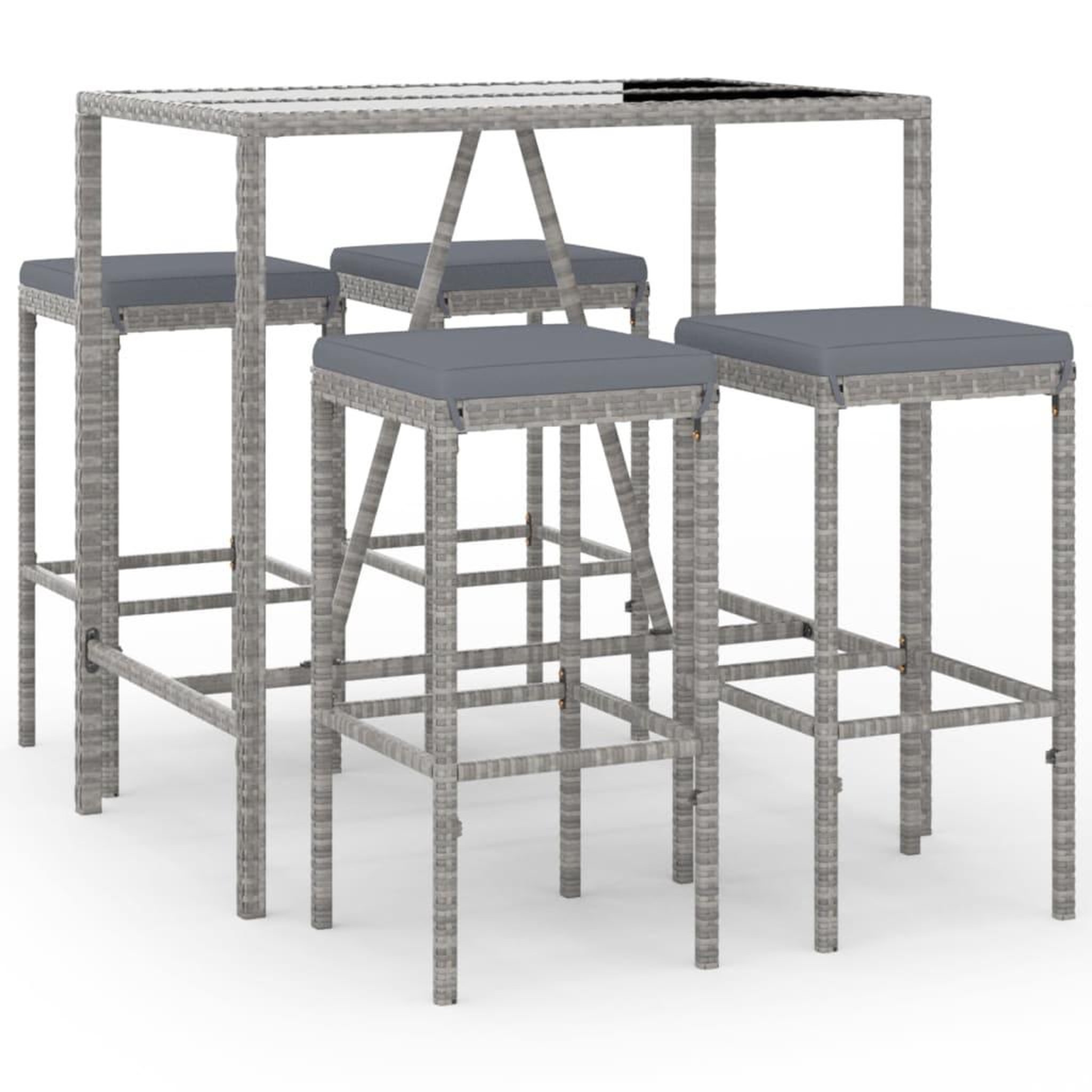Voir la diapositive 2 : VIDAXL Ensemble de bar de jardin 5 pcs avec coussins gris poly rotin