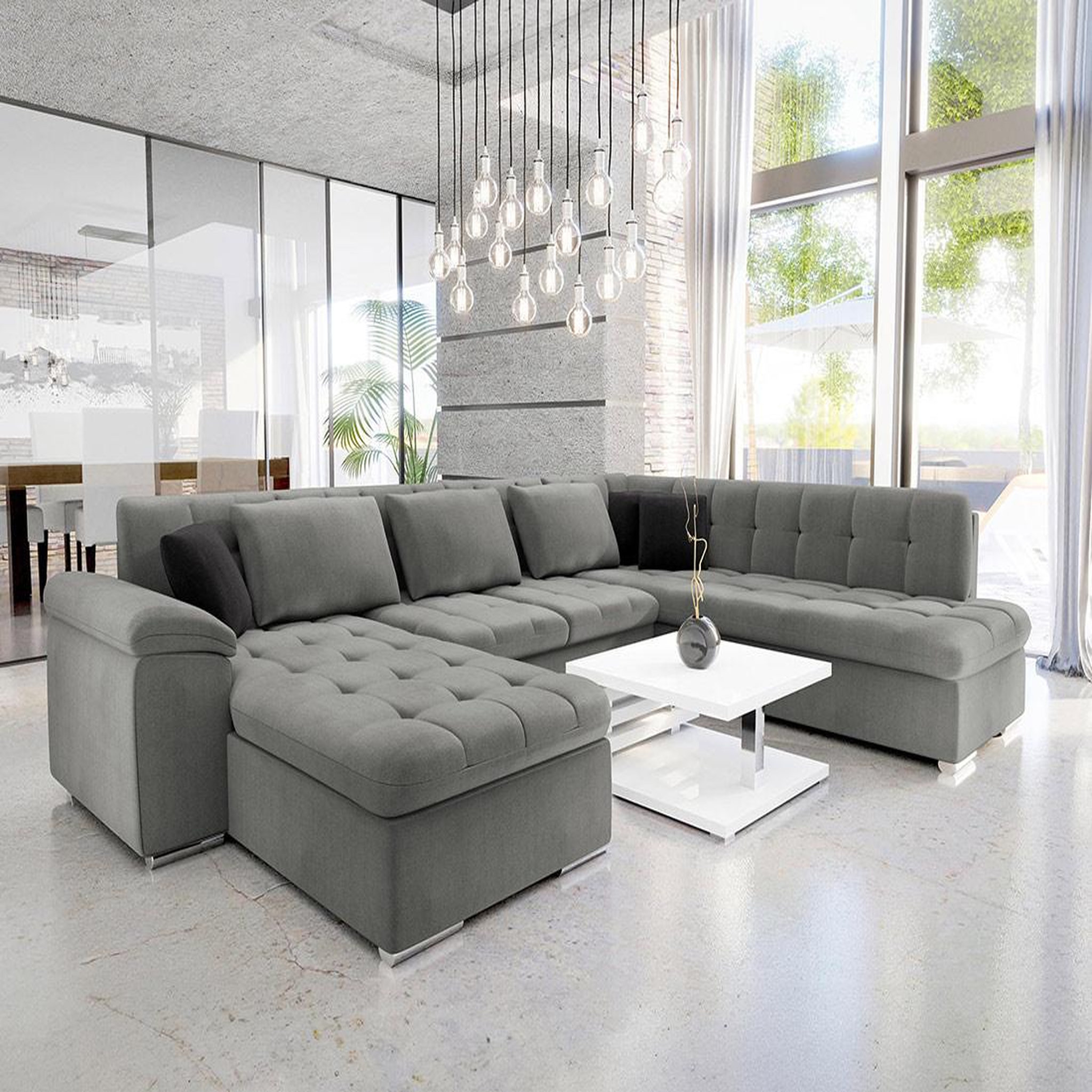 Voir la diapositive 4 : BEST MOBILIER Chuck - canapé panoramique d'angle droit xxl - convertible avec coffre - 7 places