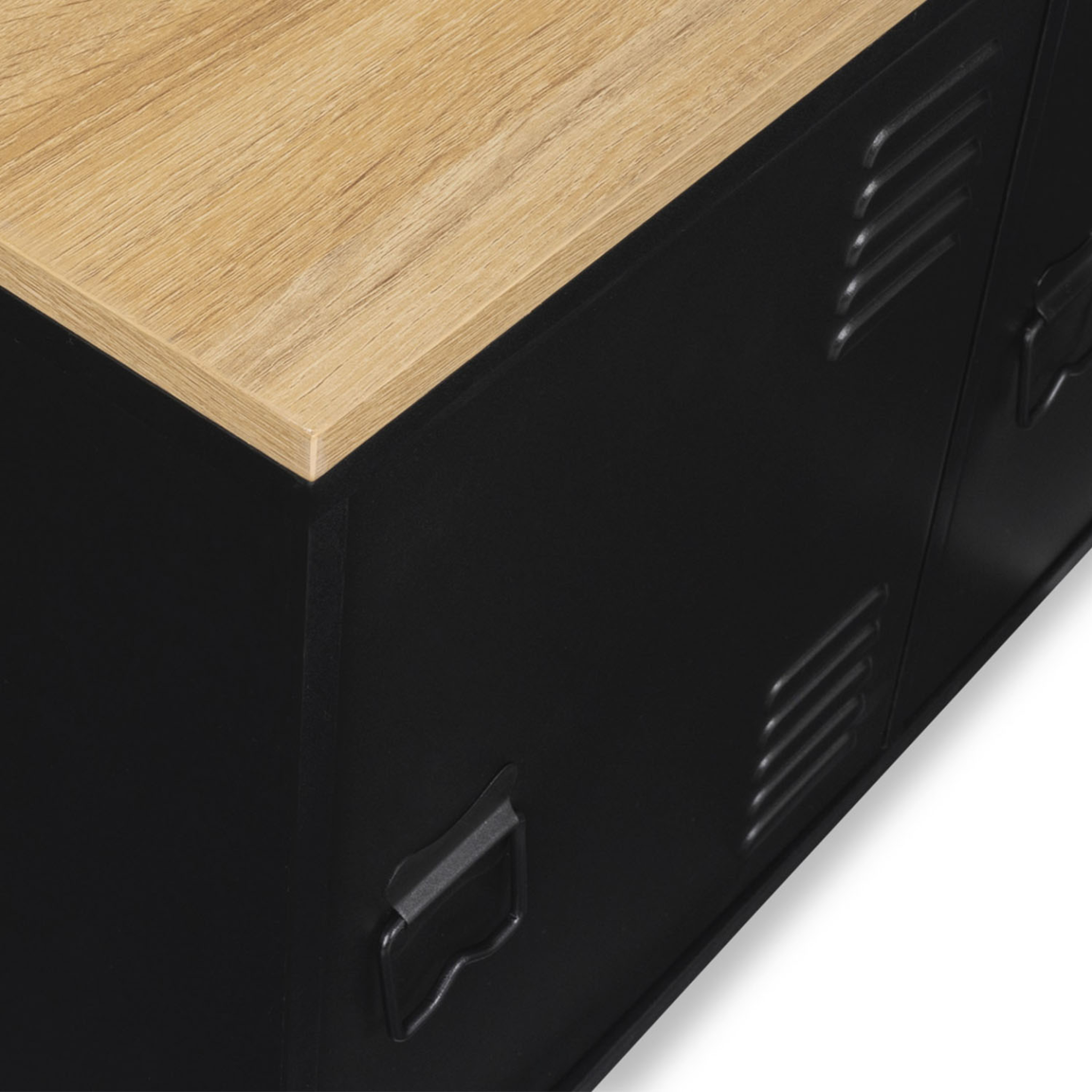 Voir la diapositive 6 : ID MARKET Buffet bas 113 cm ester 3 portes métal noir plateau bois design industriel