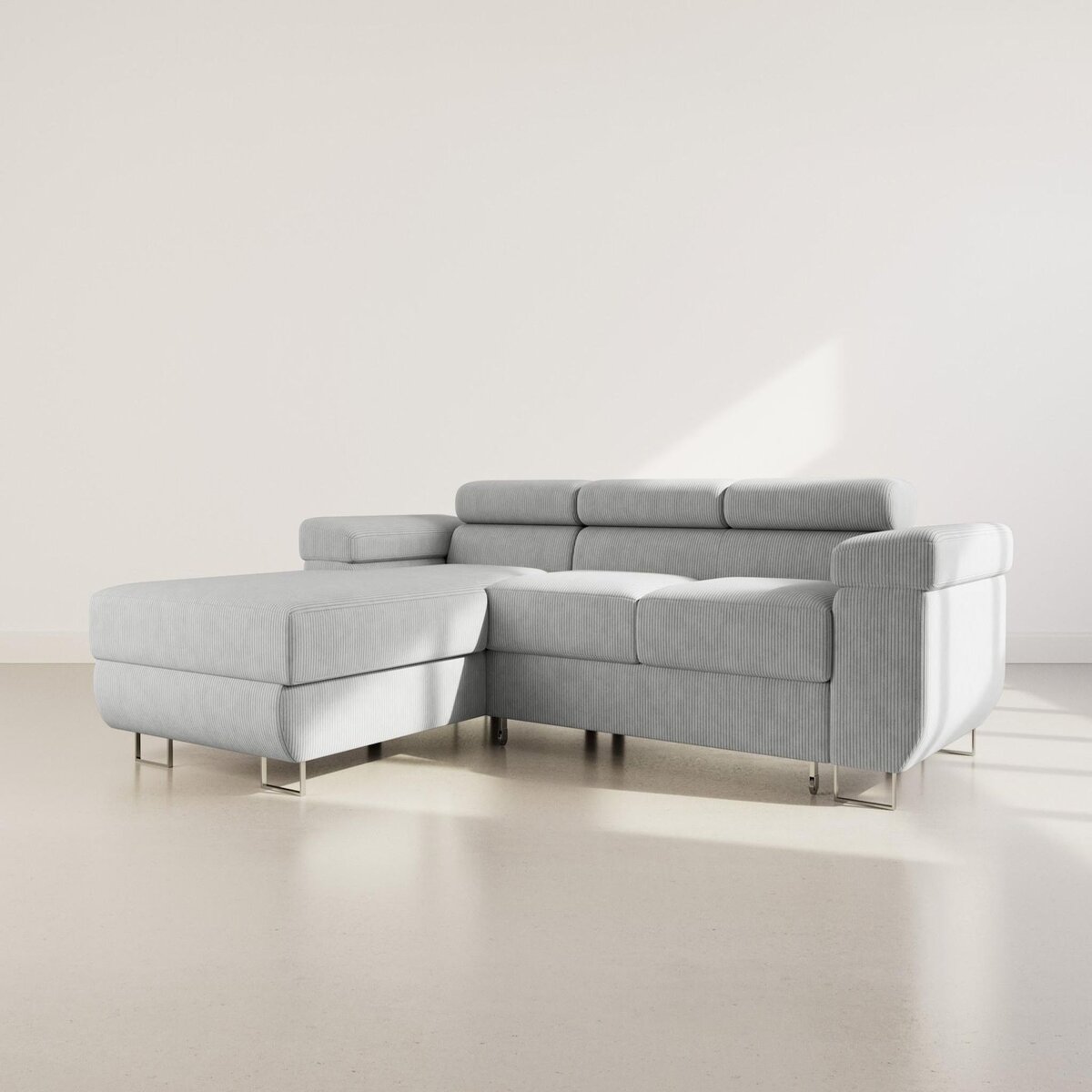 BEST MOBILIER Pablo - canapé d'angle gauche - 6 places - convertible avec coffre et têtières réglables - en velours côtelé