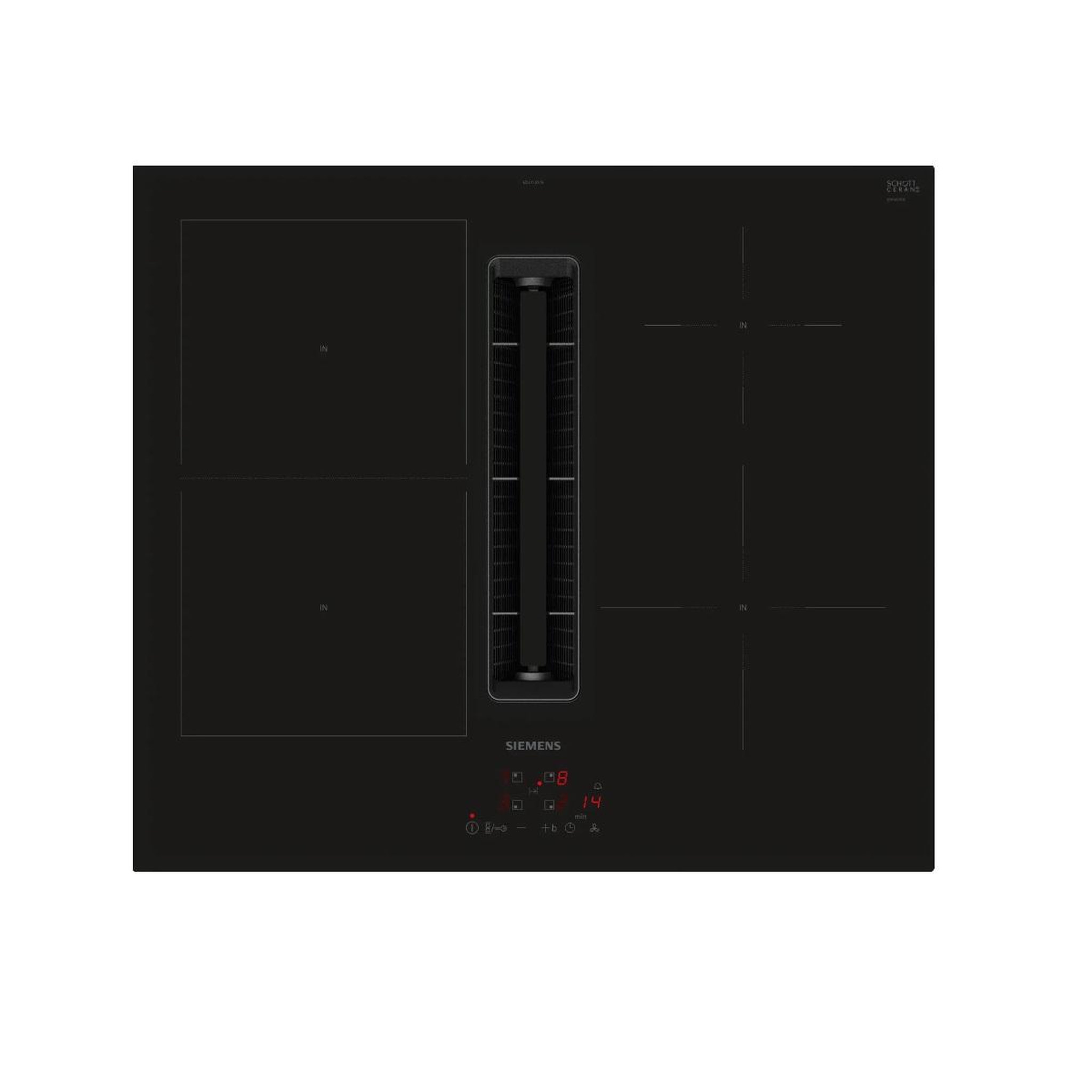 Voir la diapositive 1 : Siemens Table de cuisson aspirante induction 60cm 4 foyers 7400w noir - ED611BS16E