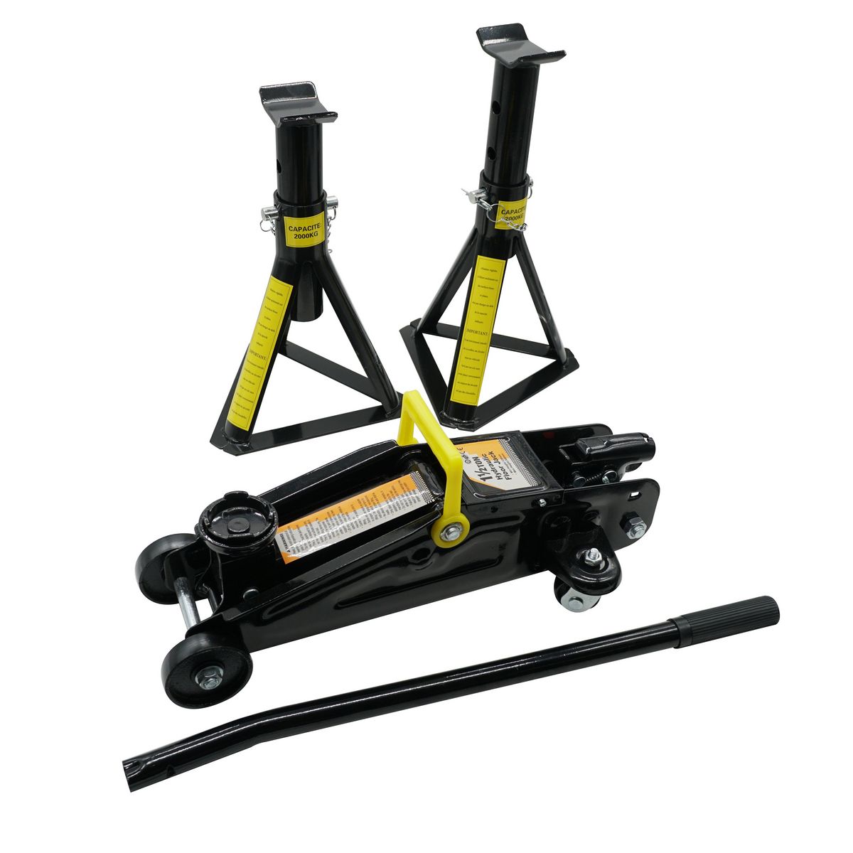 Lot cric rouleur hydraulique 1.5T + chandelles 2T