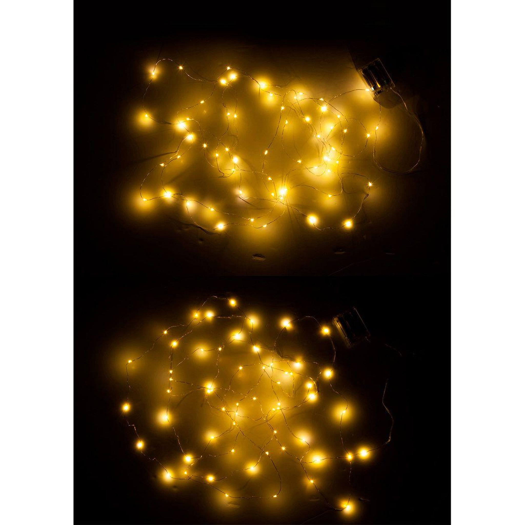 Voir la diapositive 2 : J-LINE Lot de 2 guirlandes lumineuses  60 led blanc chaud  8cm argent & or