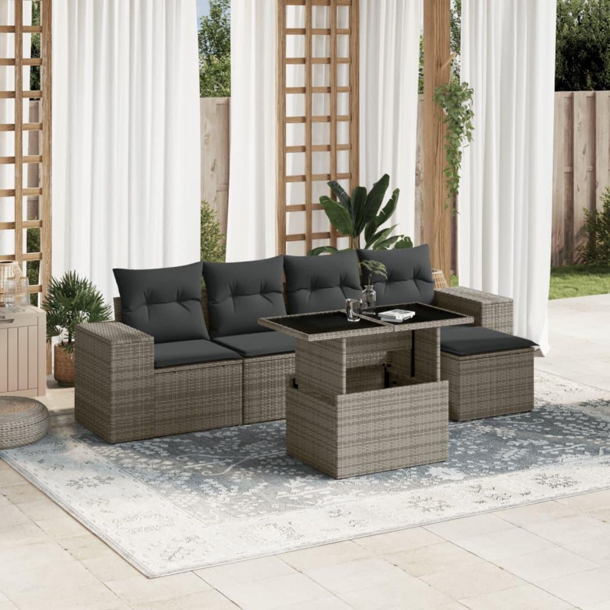 VIDAXL Salon de jardin 6 pcs avec coussins gris resine tressee