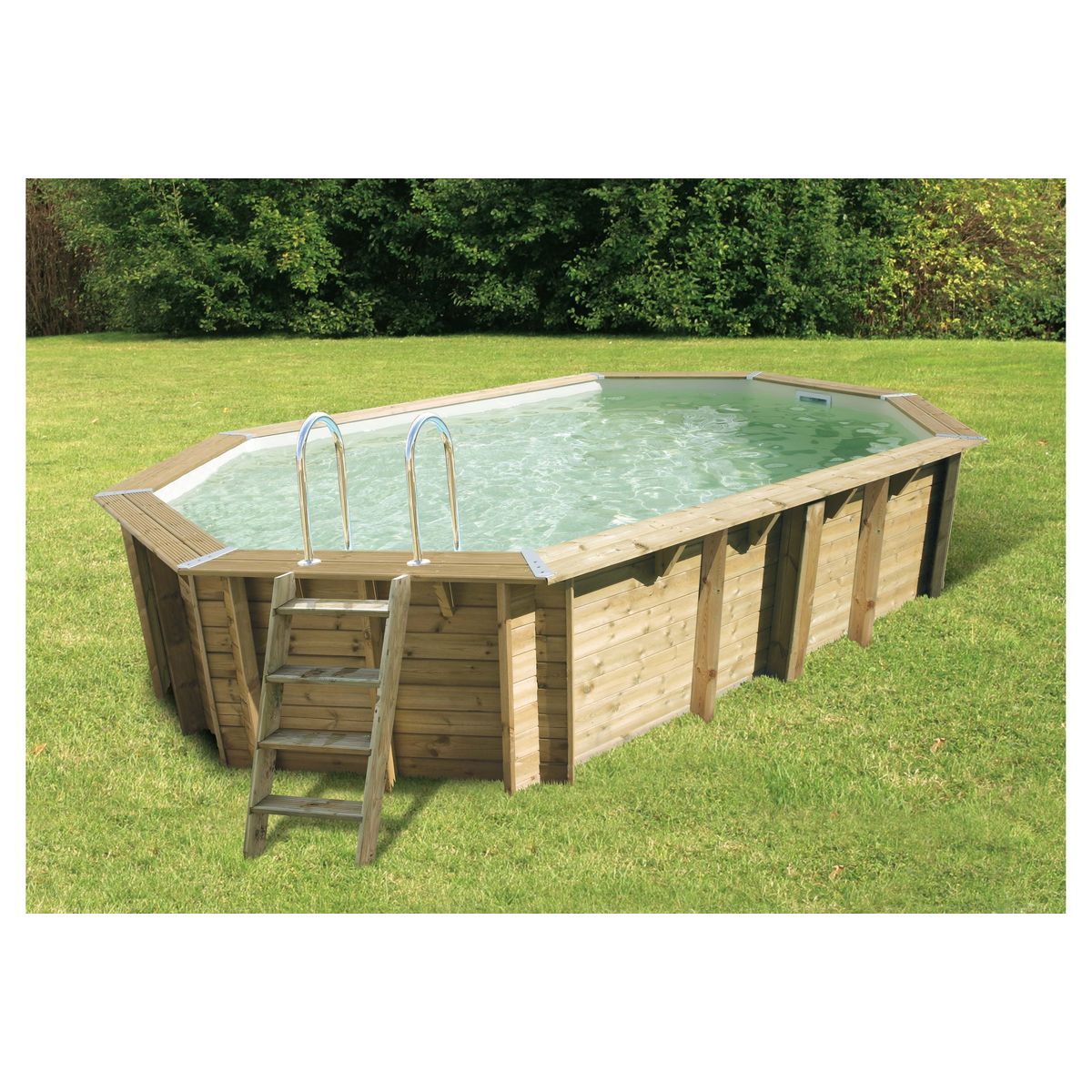 UBBINK Piscine hors sol bois octogonale - 400X610x130cm -  Liner Beige- OCEA 