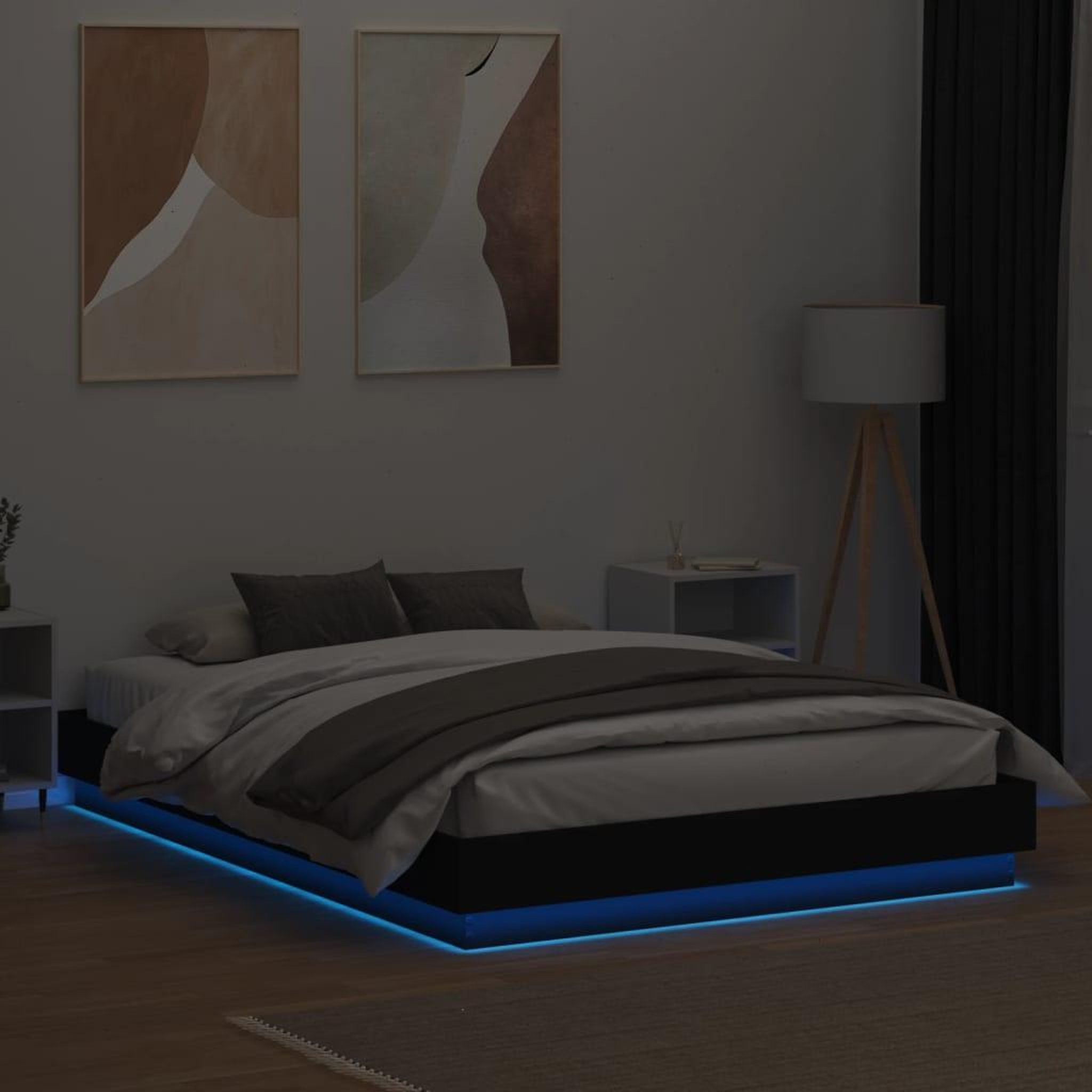 Voir la diapositive 4 : VIDAXL Cadre de lit avec LED sans matelas noir 150x200 cm