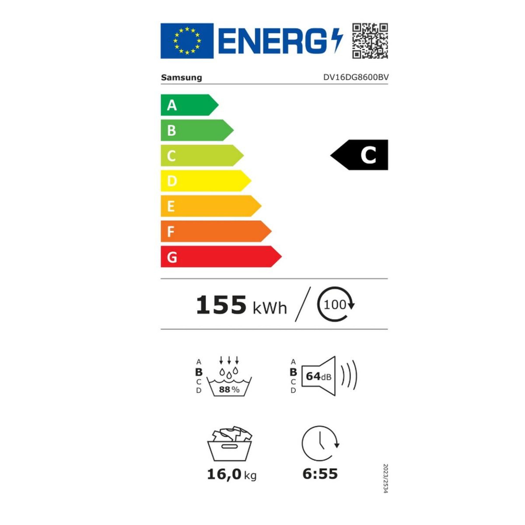 Voir la diapositive 2 : Samsung Séche-linge pompe à chaleur 68cm 16kg - DV16DG8600BV
