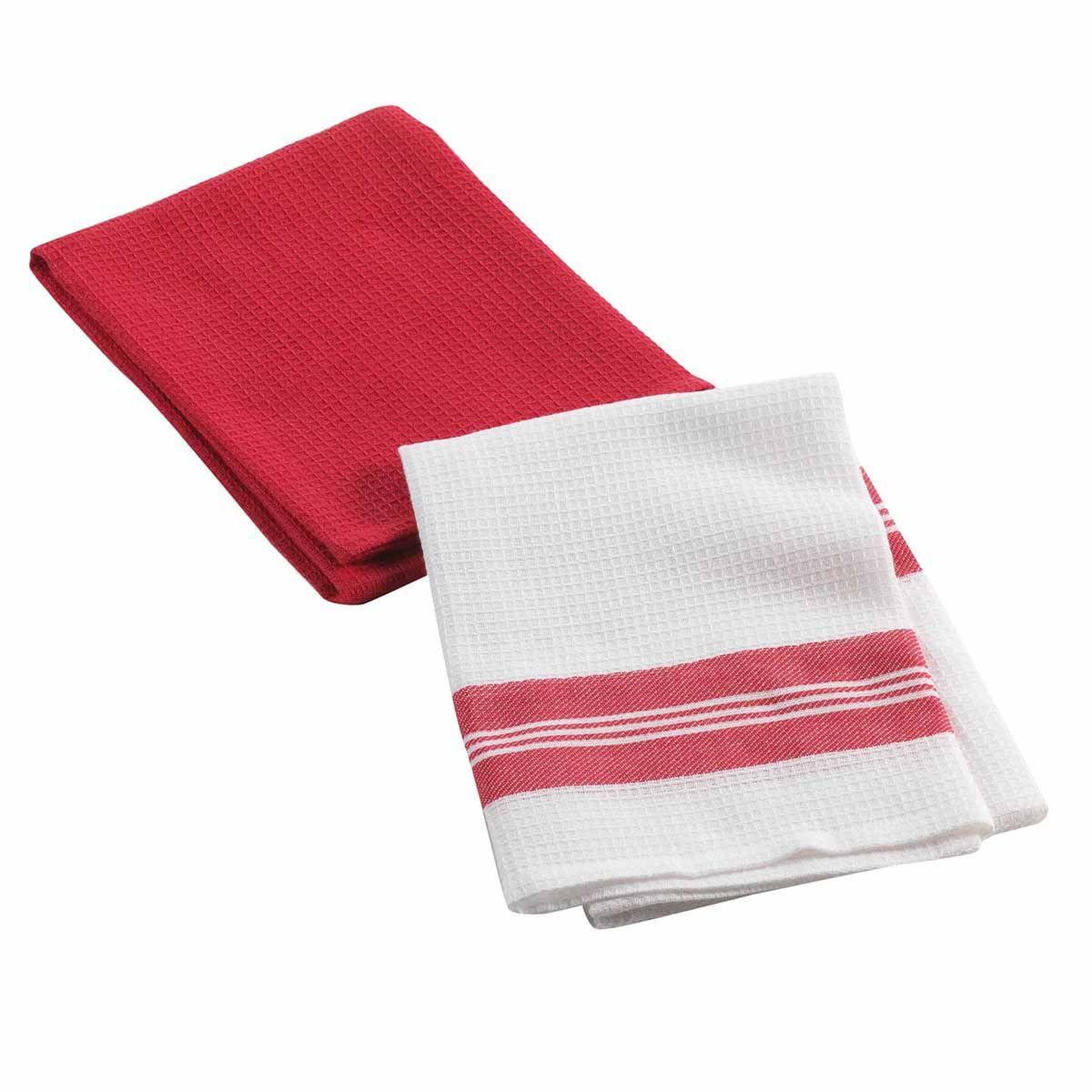Douceur d'Intérieur Lot de 2 torchons nid d'abeille  au bistrot  50x70cm rouge
