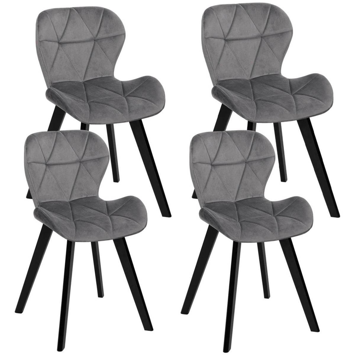 ID MARKET Lot de 4 chaises ROBINE en velours gris clair pieds noirs
