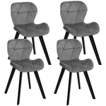 ID MARKET Lot de 4 chaises ROBINE en velours gris clair pieds noirs