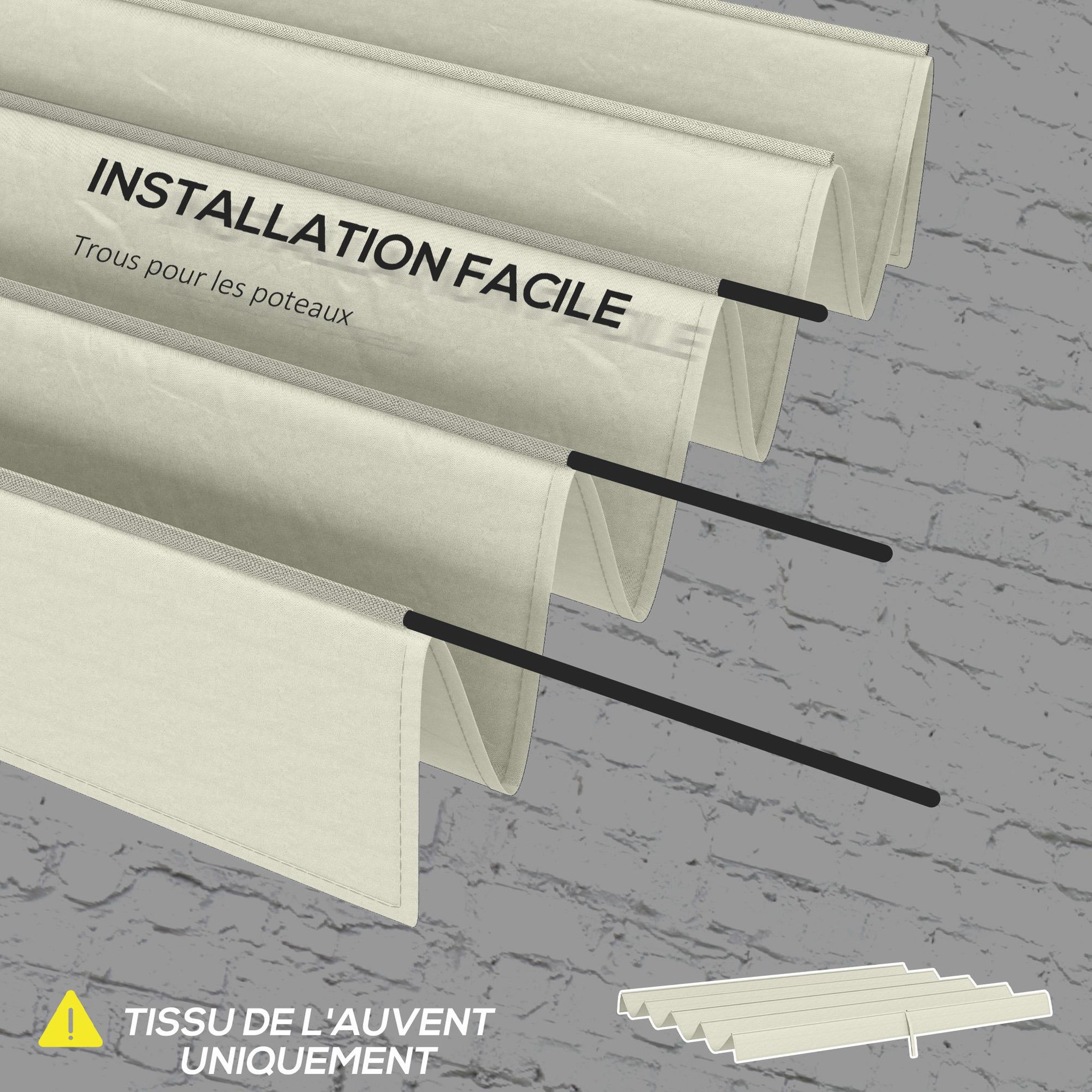 Voir la diapositive 6 : OUTSUNNY Toile de rechange pour pergola rétractable 3 x 2,15 m polyester haute densité 180 g/m² anti-UV30+ crème