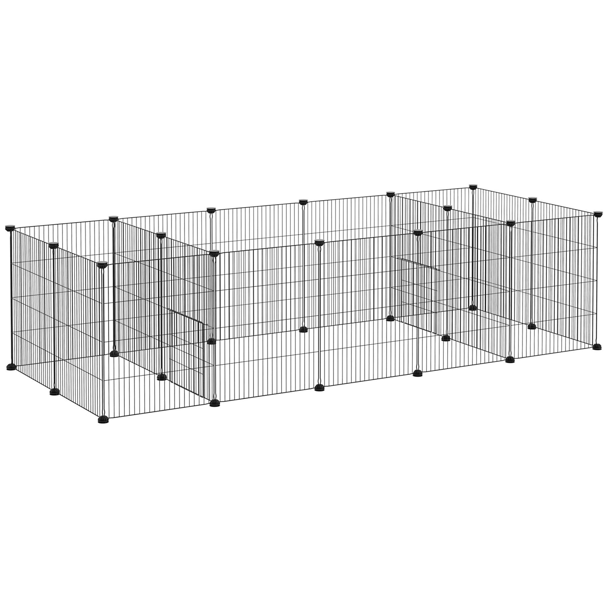 PAWHUT Parc enclos modulable petits animaux lapins rongeurs chiots - 18 panneaux en fil d'acier - 2 portes - 175l x 70l x 45h cm - noir