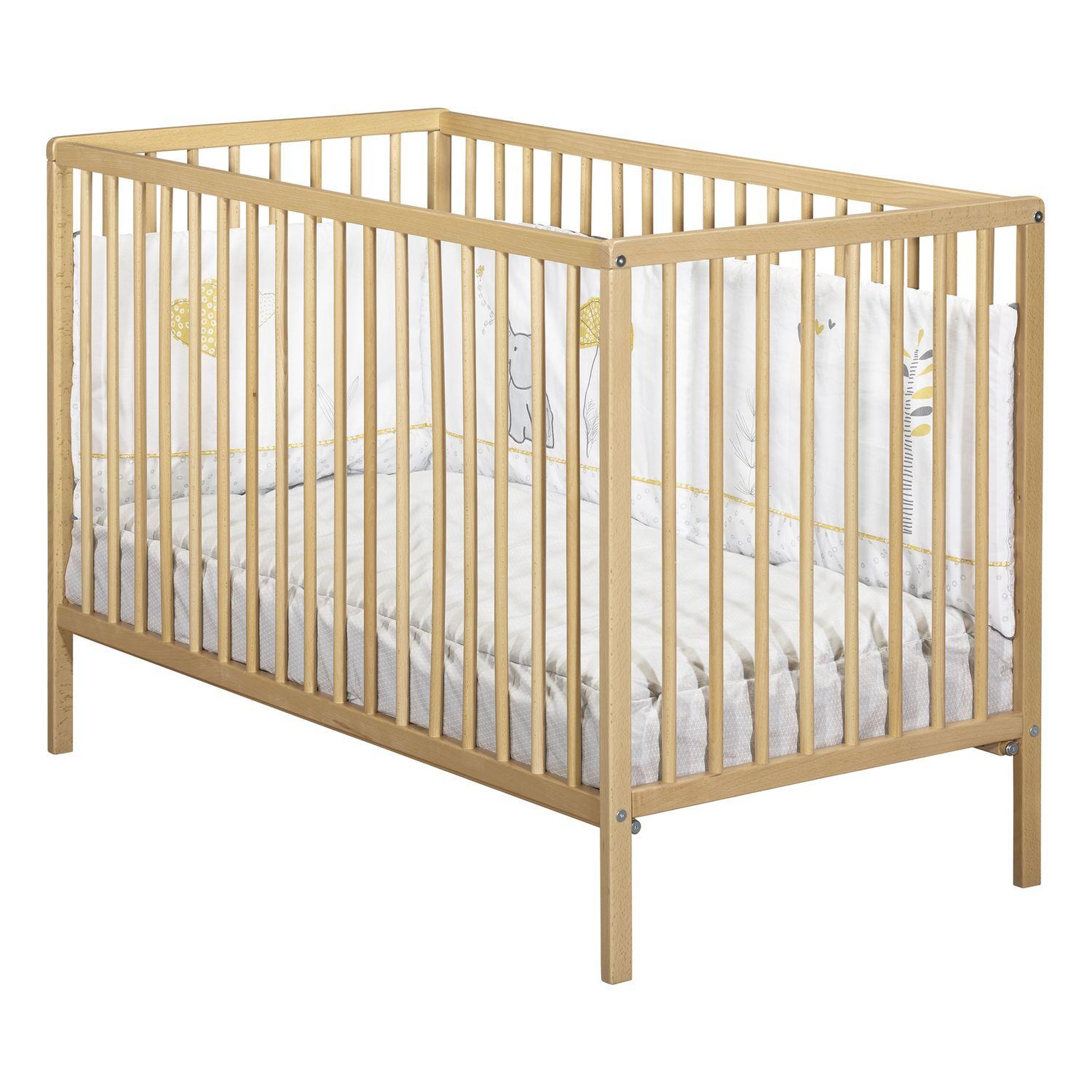 Voir la diapositive 1 : BABY PRICE Lit bébé 60x120cm sommier réglable en hauteur, barreaux vernis naturel, collection FIRST