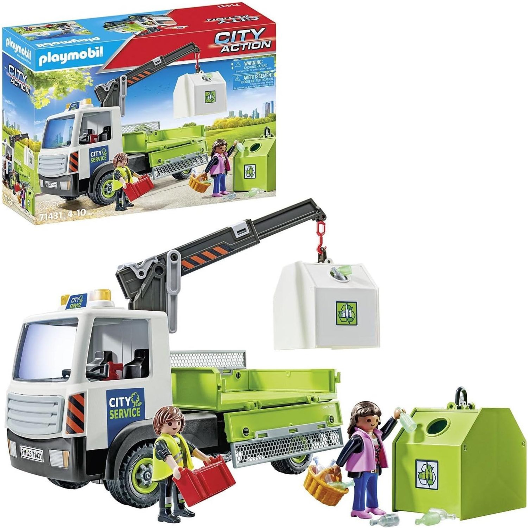 Voir la diapositive 2 : PLAYMOBIL Camion-grue de recyclage de verre