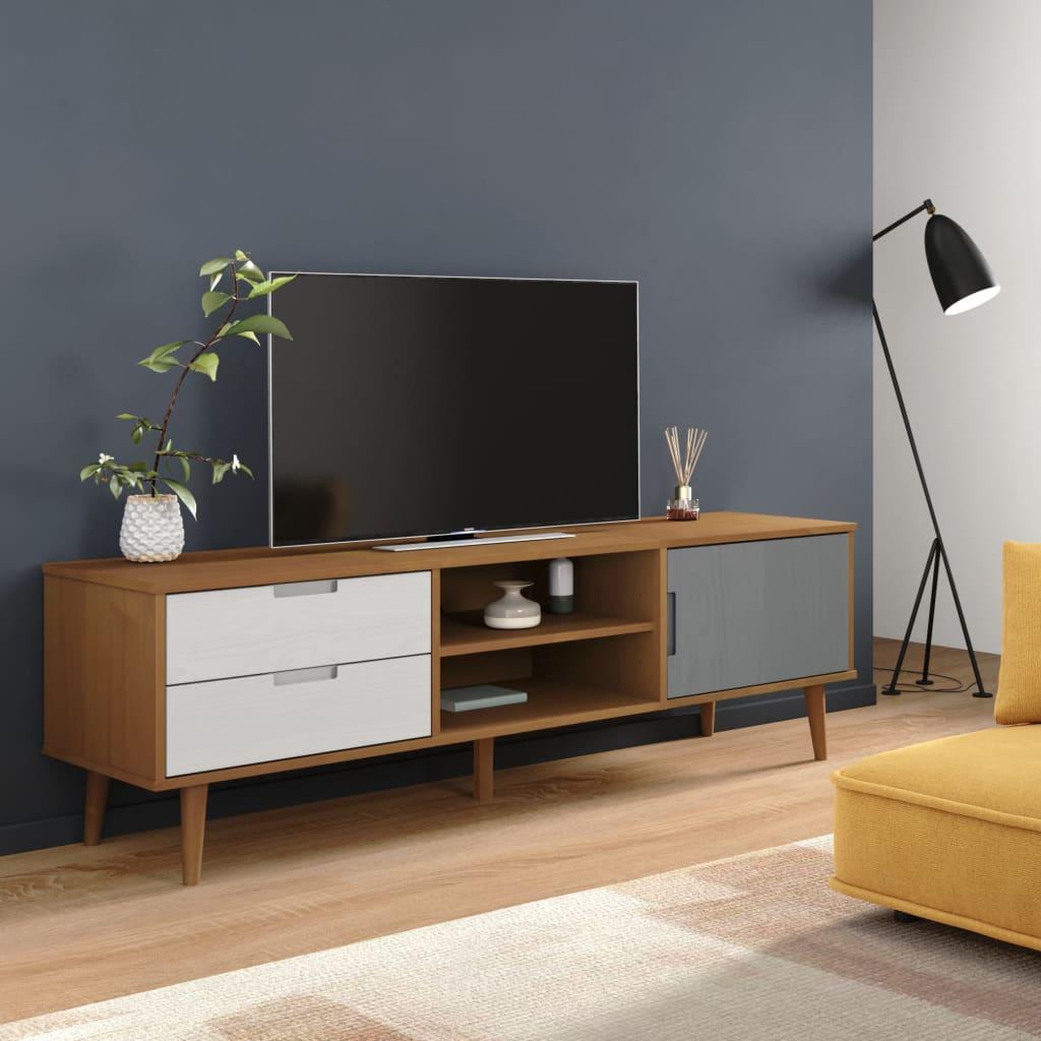 Voir la diapositive 1 : VIDAXL Meuble TV MOLDE Marron 158x40x49 cm Bois de pin massif