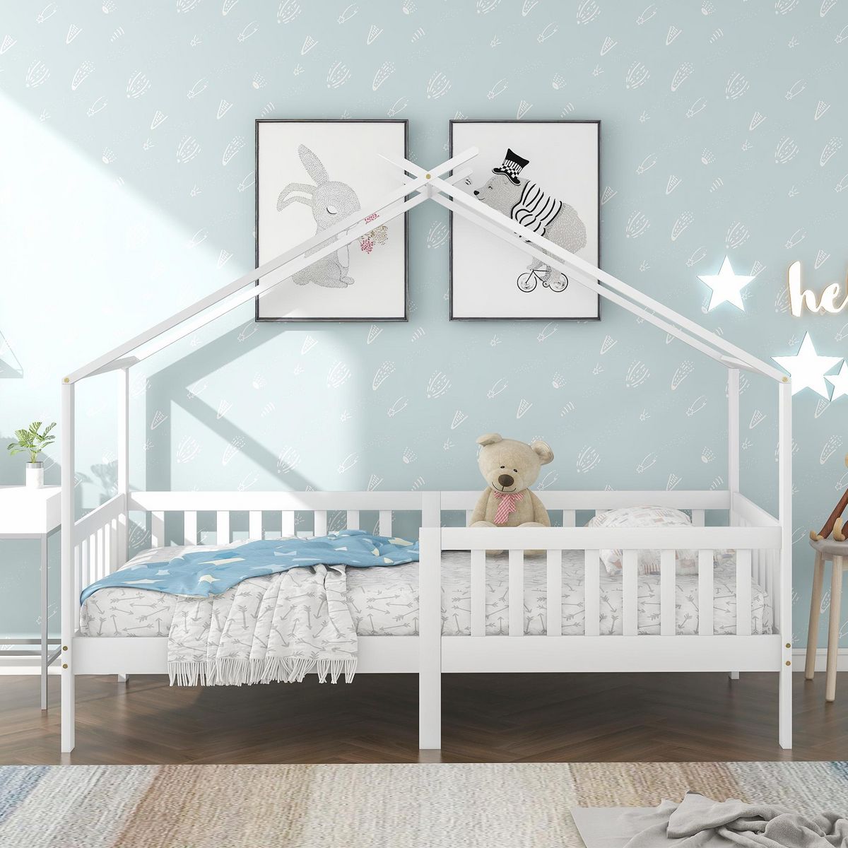 MERAX Lit cabane enfant 90x200cm pin coloris blanc