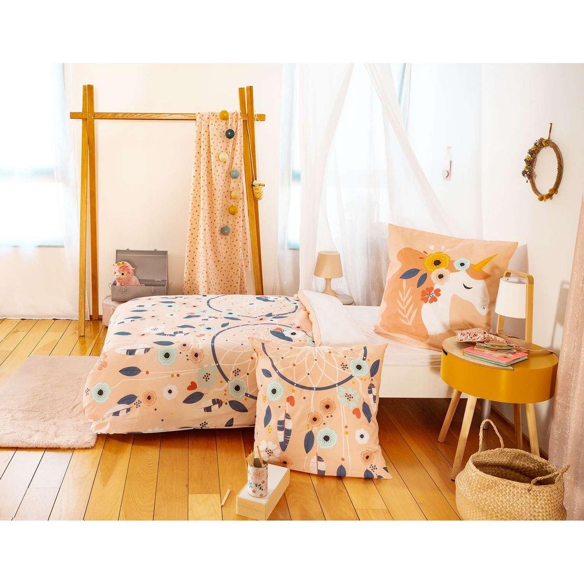 COTE DECO Parure de lit enfant Attrape-rêves - 100% coton adouci 57 fils - 140 x 200 cm