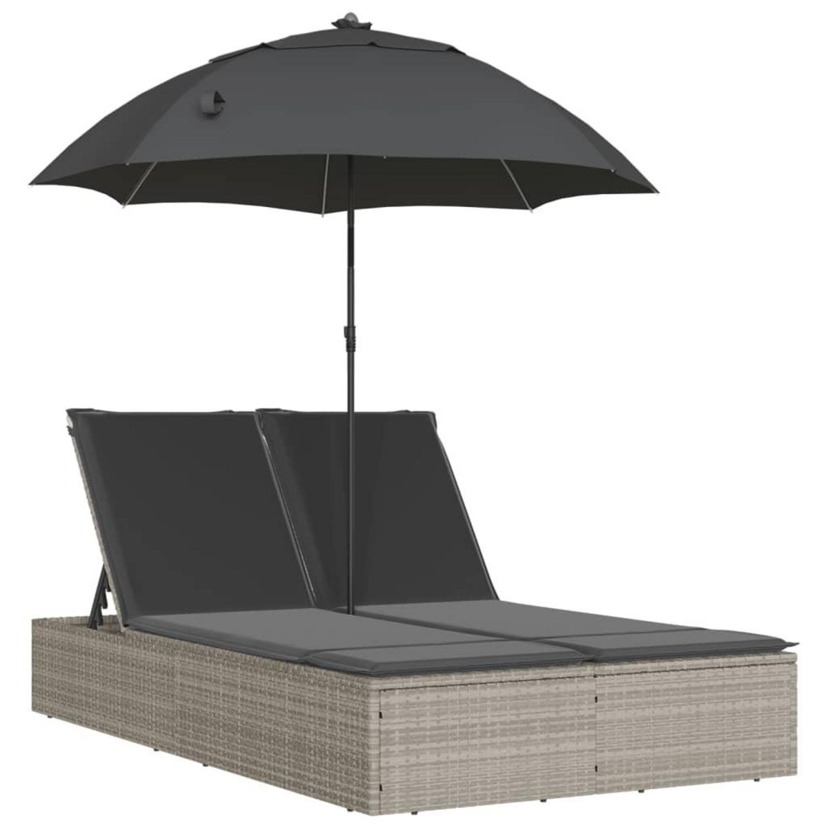 VIDAXL Chaise longue double avec coussins et parasol gris clair rotin