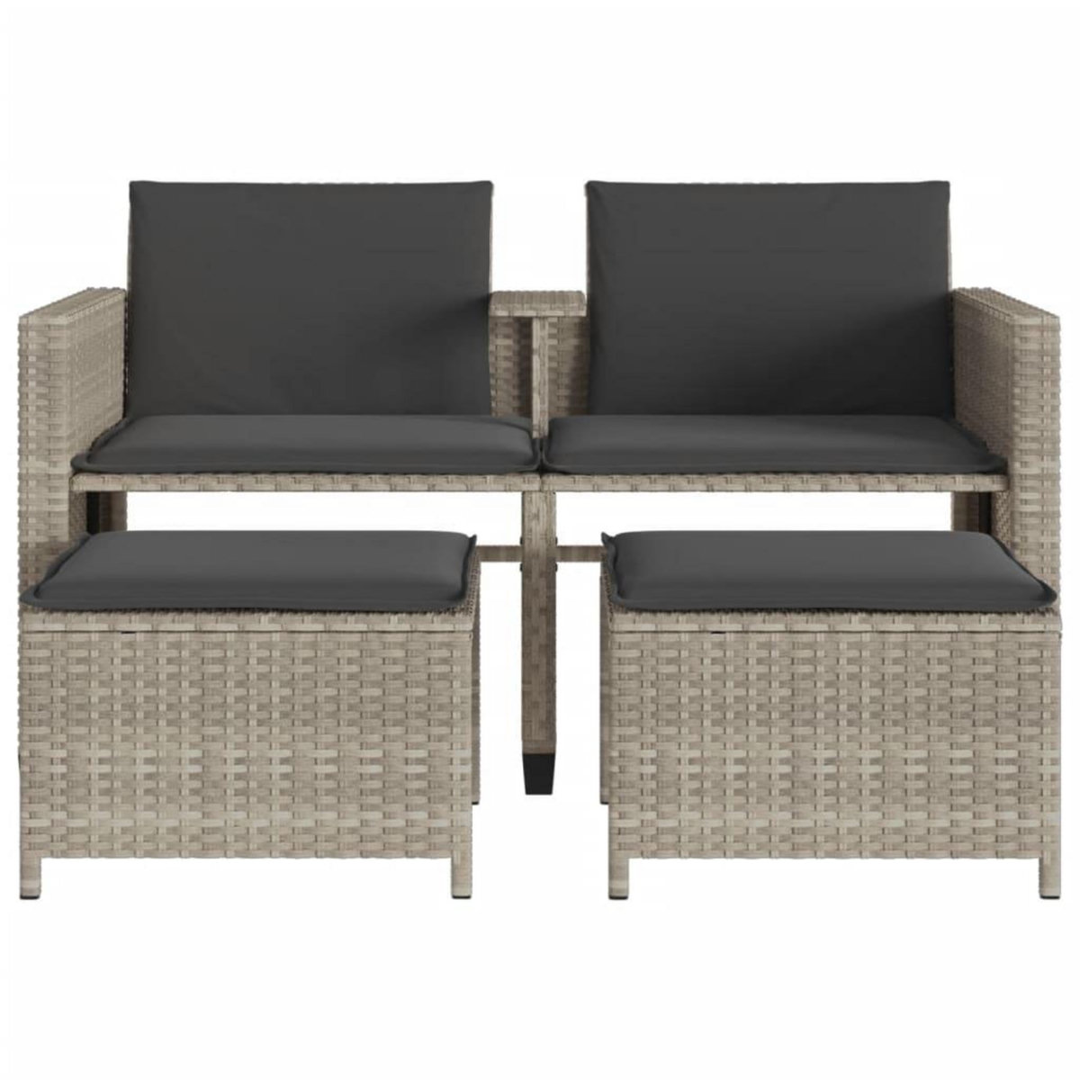 VIDAXL Canape de jardin 2 places avec table tabourets gris clair rotin