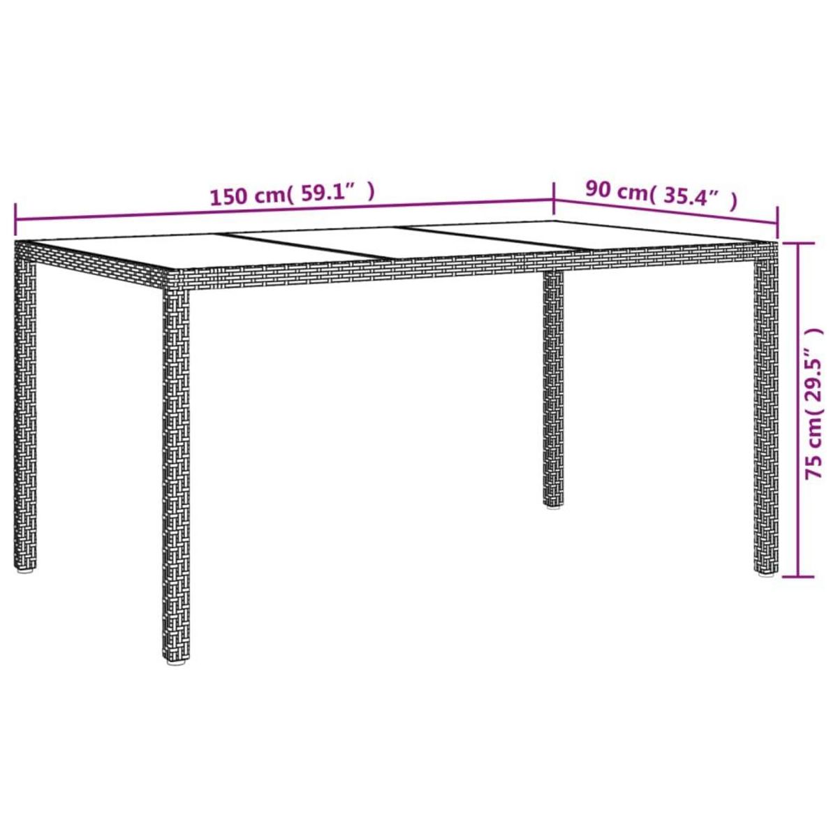 VIDAXL Table de jardin 150x90x75 cm Verre trempe/resine tressee Blanc