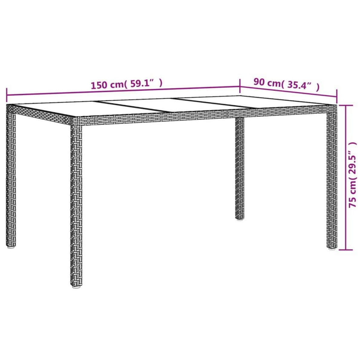 VIDAXL Table de jardin 150x90x75 cm Verre trempe/resine tressee Blanc