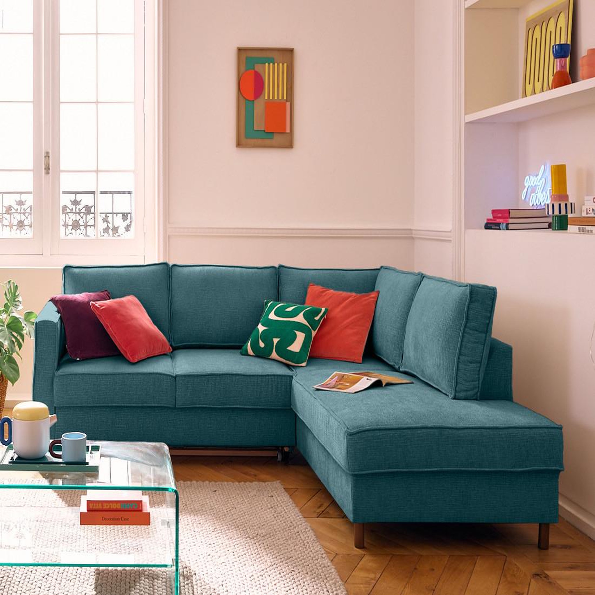 Voir la diapositive 1 : LISA DESIGN Jake - canapé d'angle droit 5 places convertible en tissu velours relief