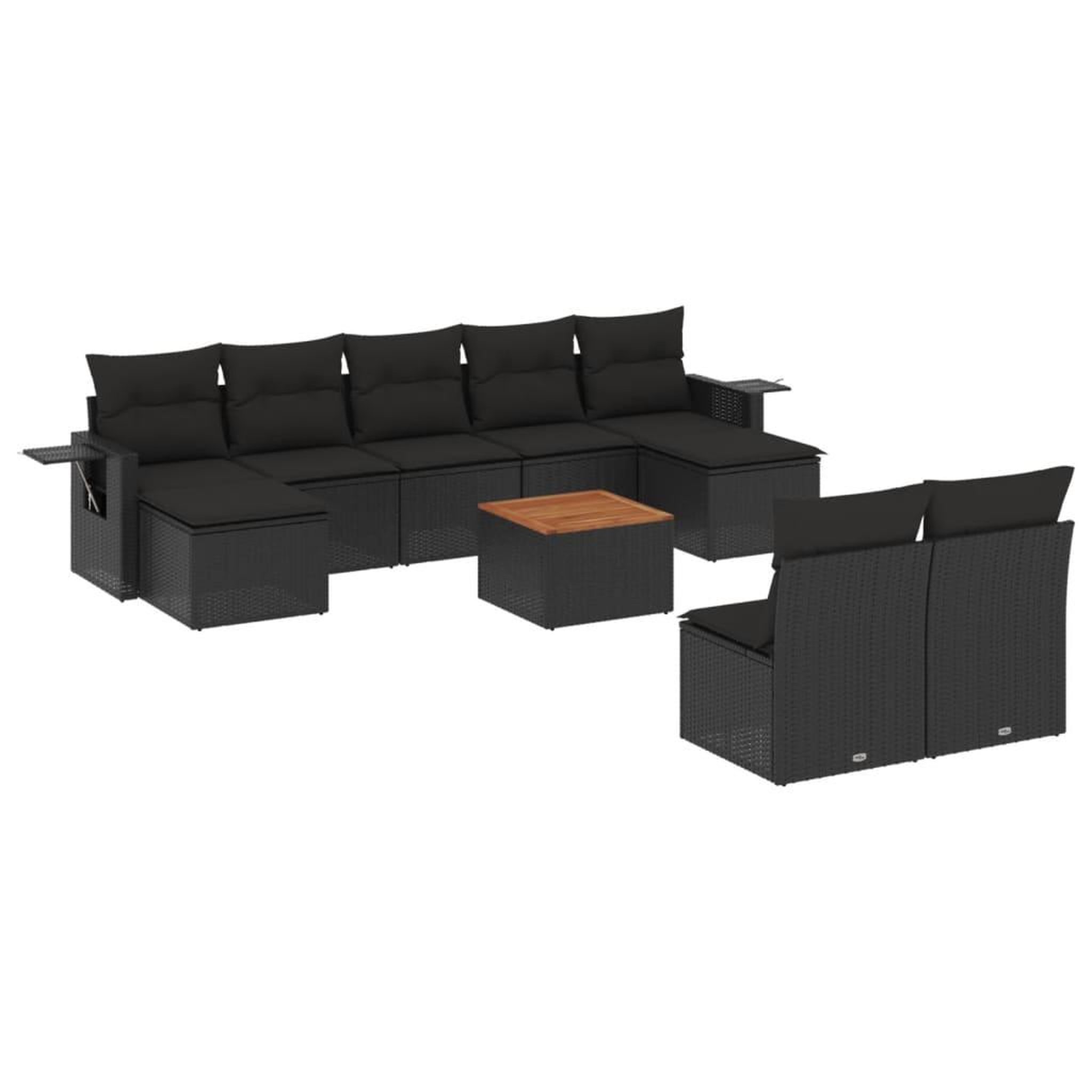 Voir la diapositive 2 : VIDAXL Salon de jardin 10 pcs avec coussins noir resine tressee