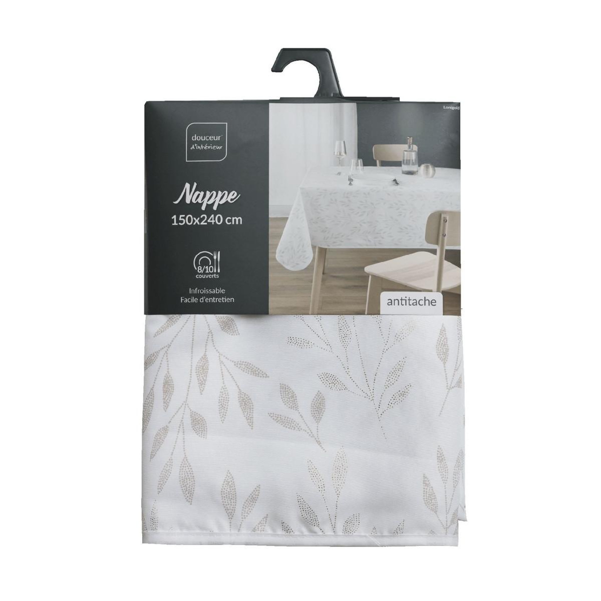 Voir la diapositive 4 : Douceur d'Intérieur Nappe antitache imprimé  lonigold  150x240cm blanc