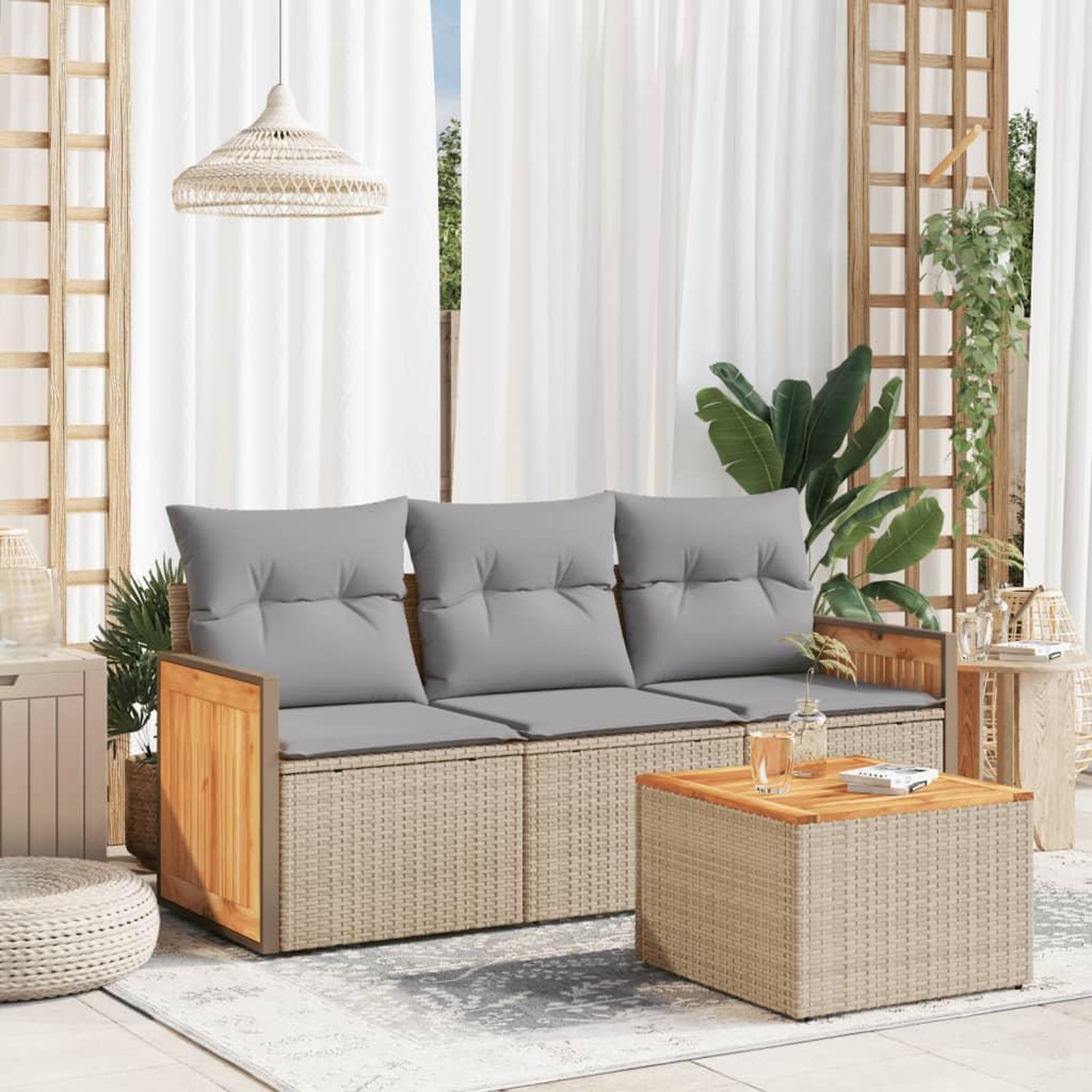 VIDAXL Salon de jardin avec coussins 4 pcs beige resine tressee