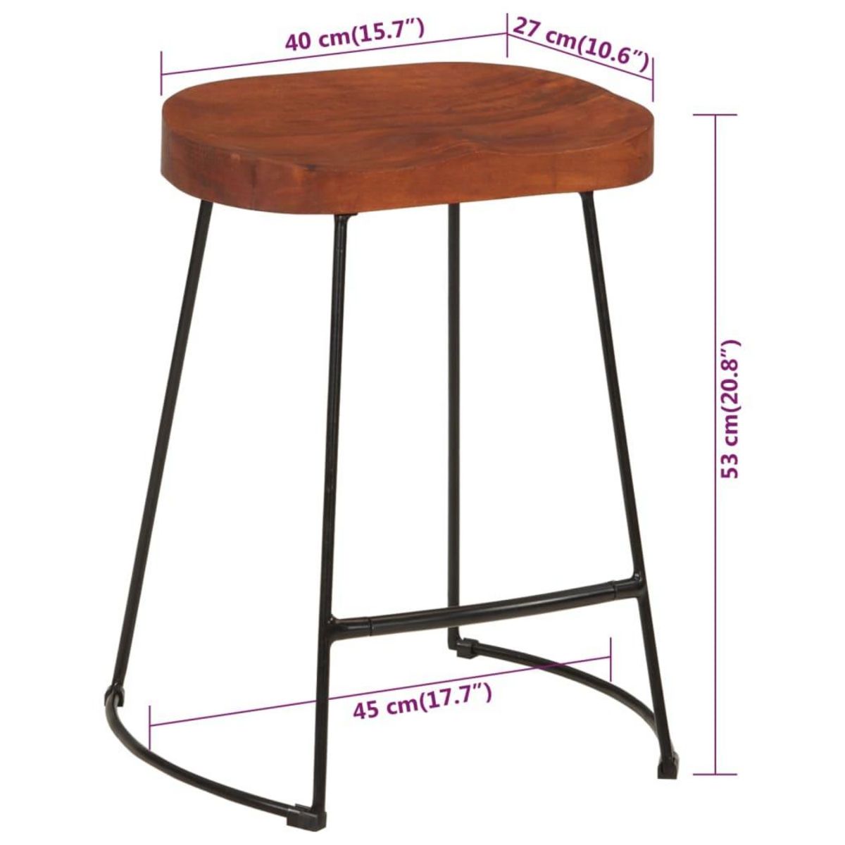 VIDAXL Tabourets de bar Gavin lot de 2 45x38x53cm bois massif manguier