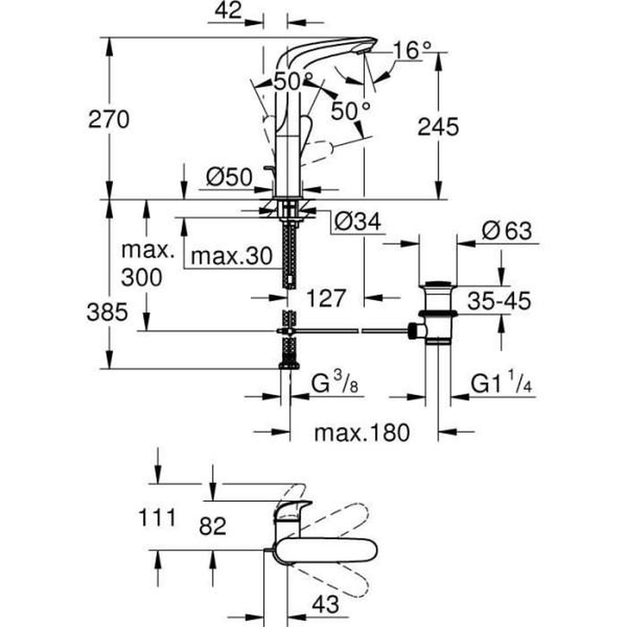 Voir la diapositive 4 : Grohe Grohe mitigeur monocommande lavabo taille l wave chromé 23584001