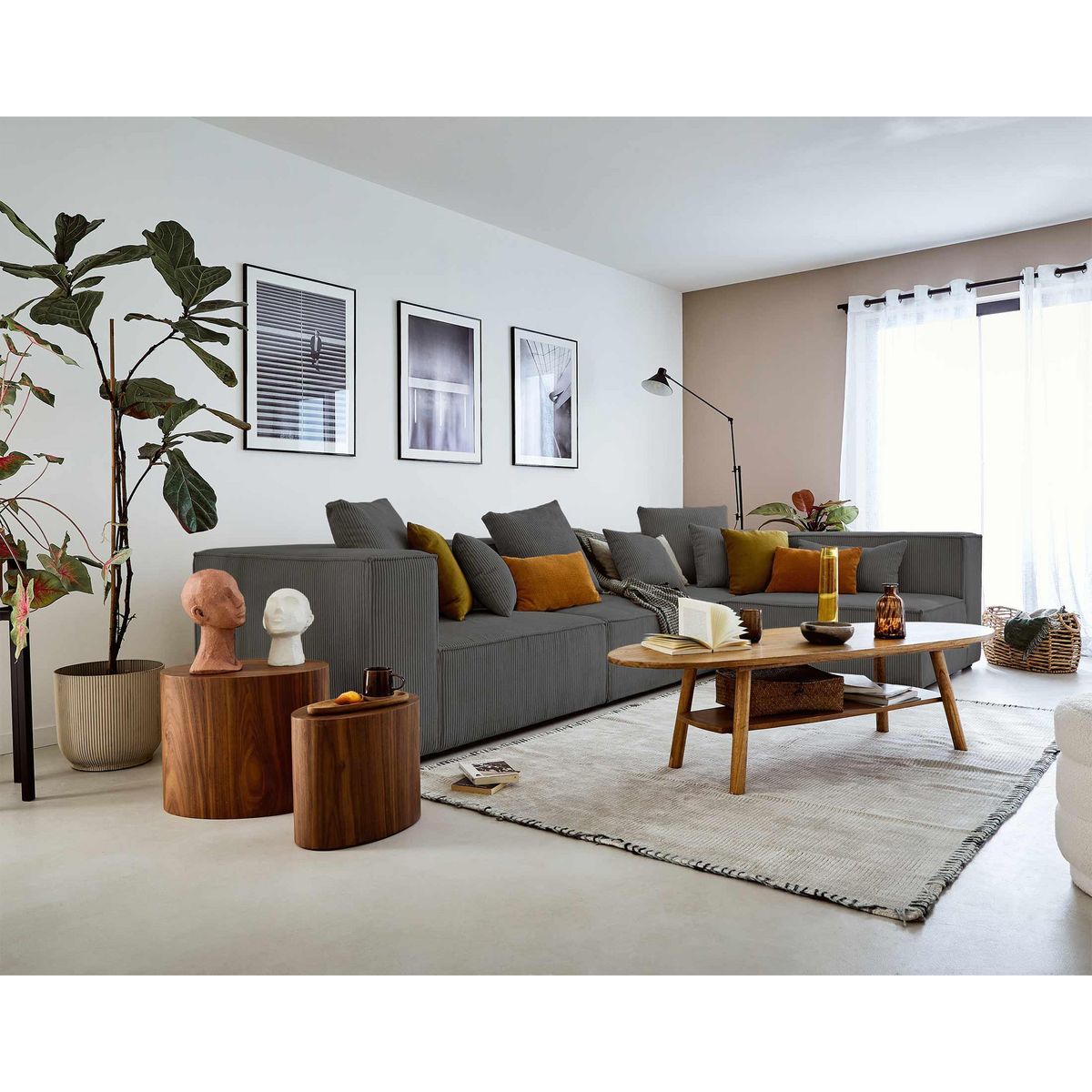 LISA DESIGN Colombine - canapé modulable d'angle droit - 6 places - en velours côtelé