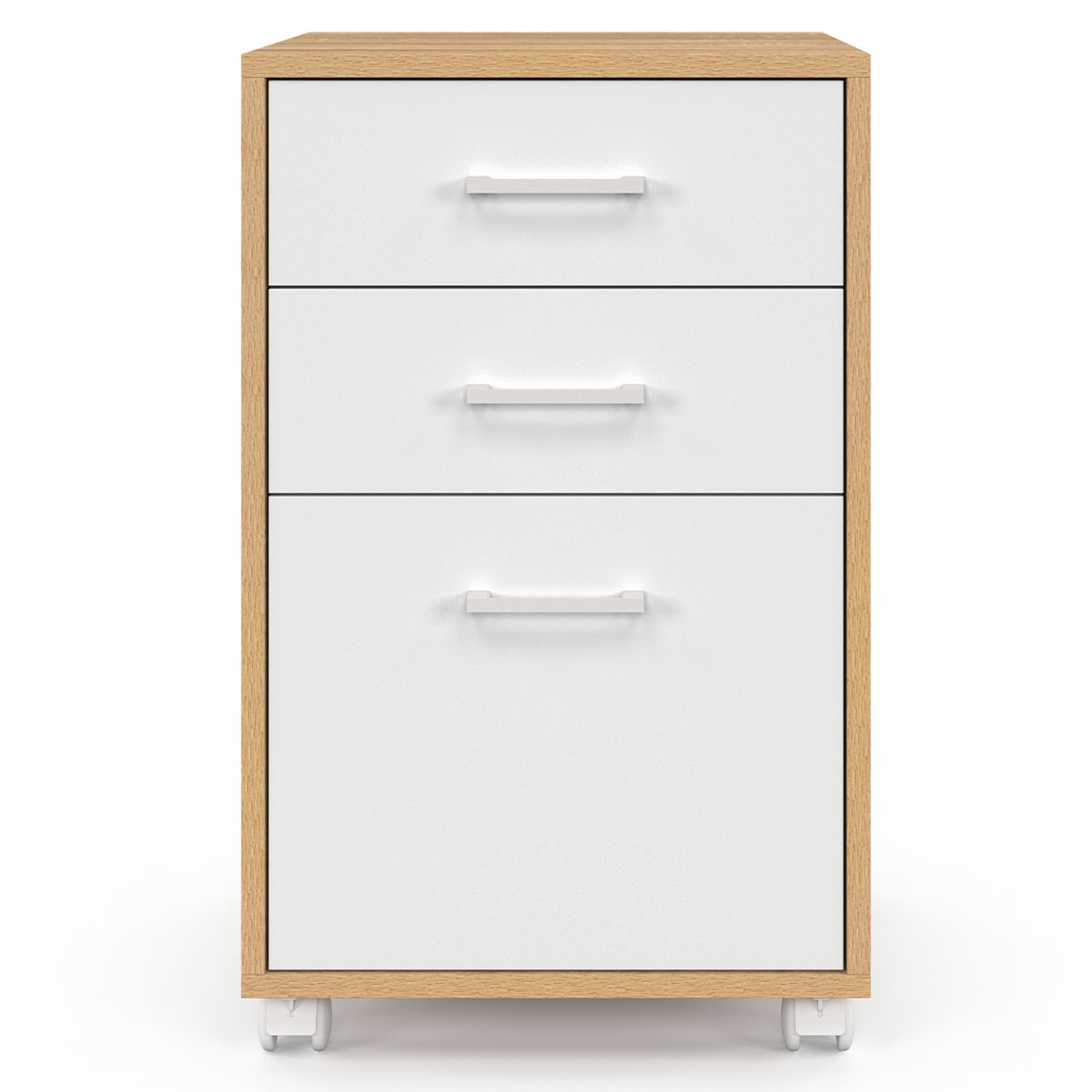 Voir la diapositive 4 : ID MARKET Caisson de bureau jon support imprimante 3 tiroirs blanc et bois