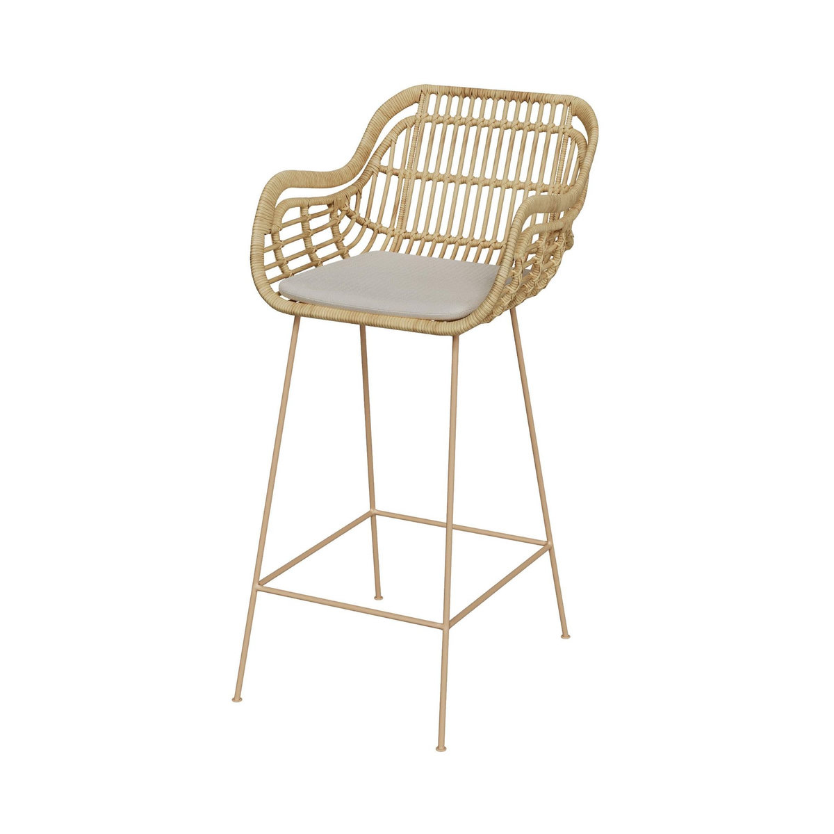 MAISON PAVANE Chaise de bar en rotin, coussin en tissu et pieds en métal beige 71 cm-Chiloé