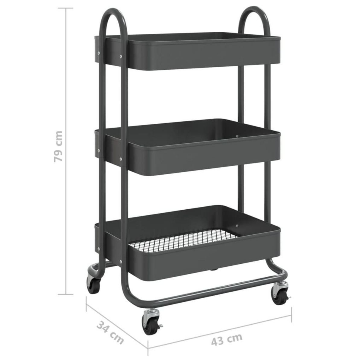 VIDAXL Chariot a 3 niveaux Anthracite 43x34x79 cm Acier