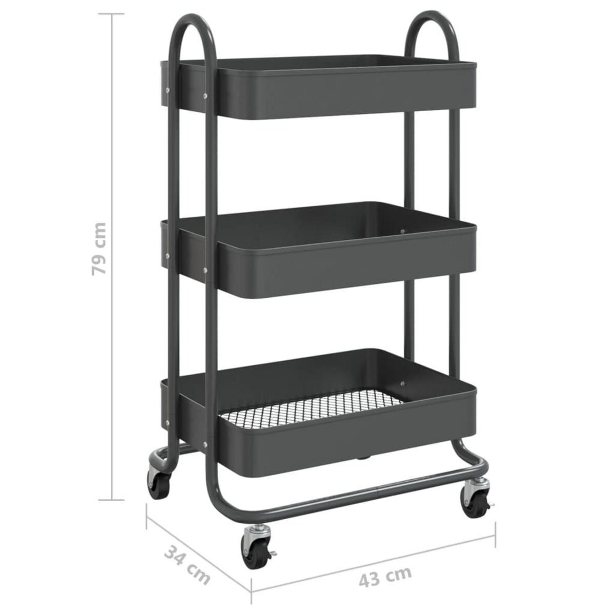 VIDAXL Chariot a 3 niveaux Anthracite 43x34x79 cm Acier
