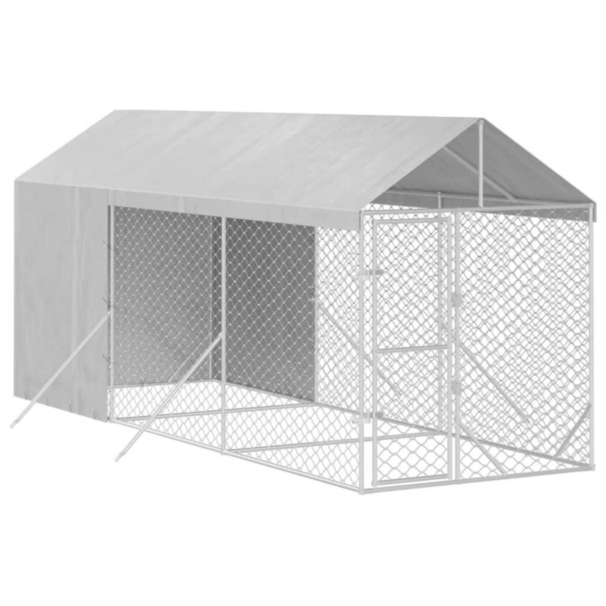 VIDAXL Chenil d'exterieur pour chiens avec toit argente 2x6x2,5 m