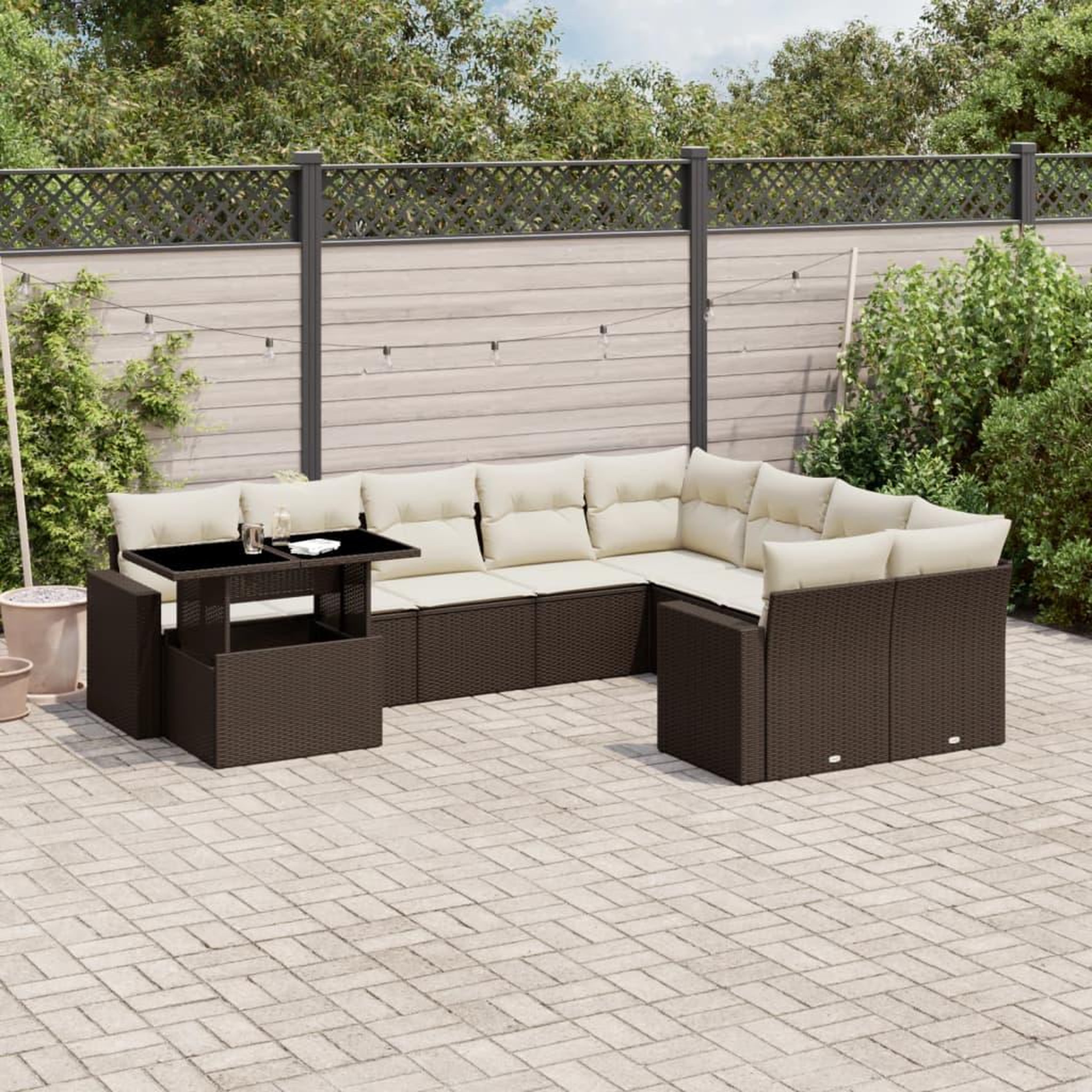 VIDAXL Salon de jardin 10 pcs avec coussins marron resine tressee