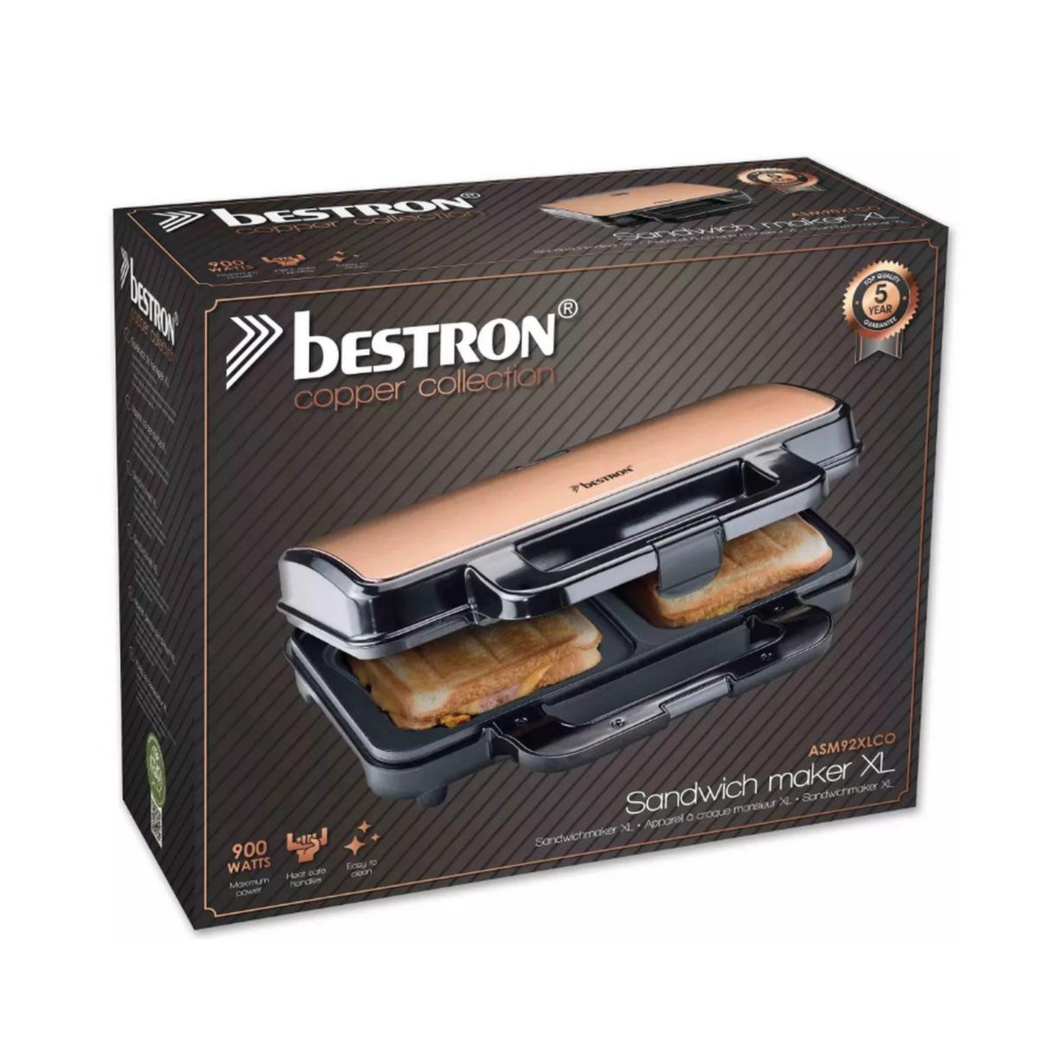 Voir la diapositive 4 : Bestron Appareil à croque monsieur 900w cuivre - ASM92XLCO