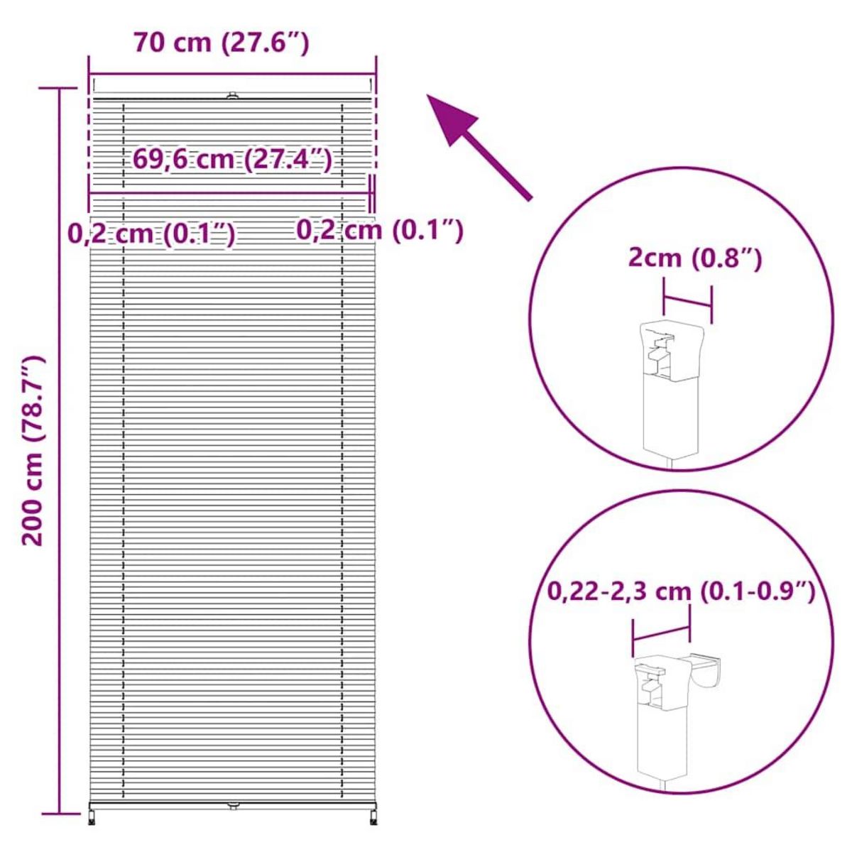 VIDAXL Store plisse 70x200 cm Blanc