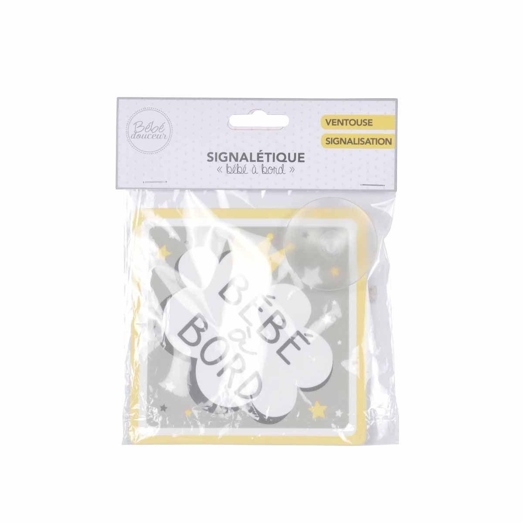 Voir la diapositive 2 : BEBE DOUCEUR Accroche pour Voiture  Bébé à Bord  12cm Gris